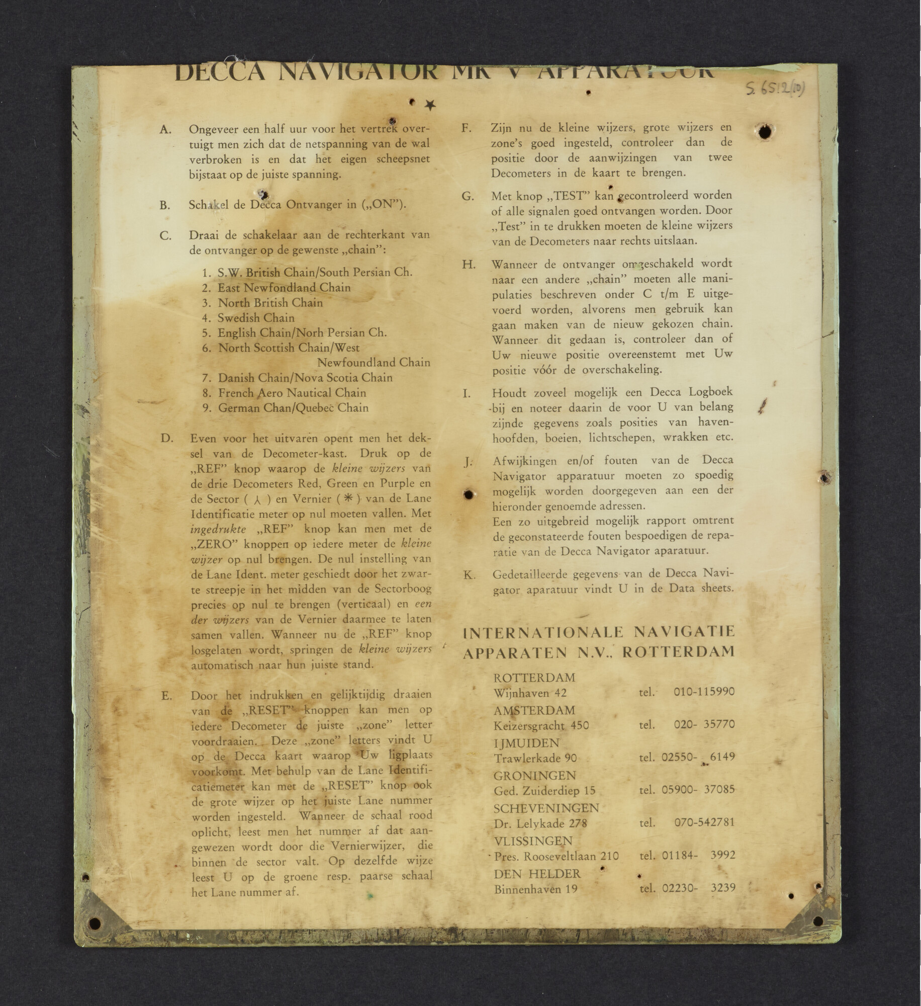 S.6512(10); Gebruiksaanwijzing Decca Navigator MK V apparatuur; gebruiksaanwijzing