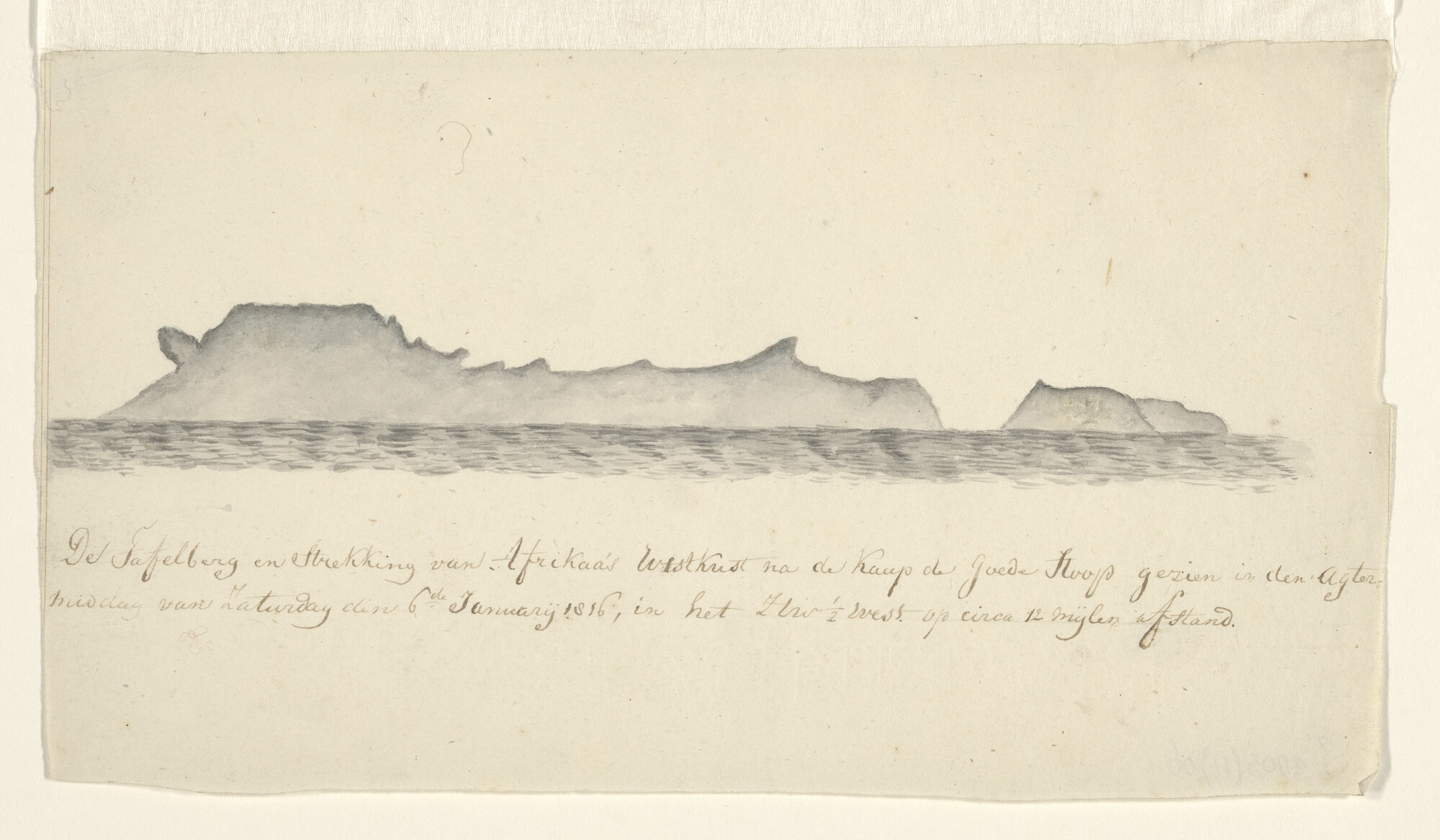 S.4005(11)06; Landverkenning van de Tafelberg en een deel van de westkust van Afrika; tekening