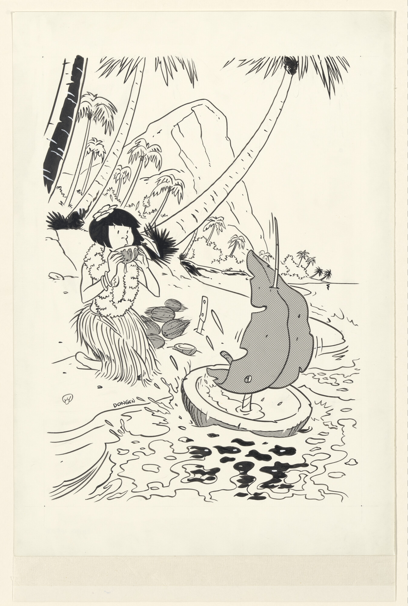 1994.4503; Speelgoedbootje gemaakt van een kokosnoot; tekening