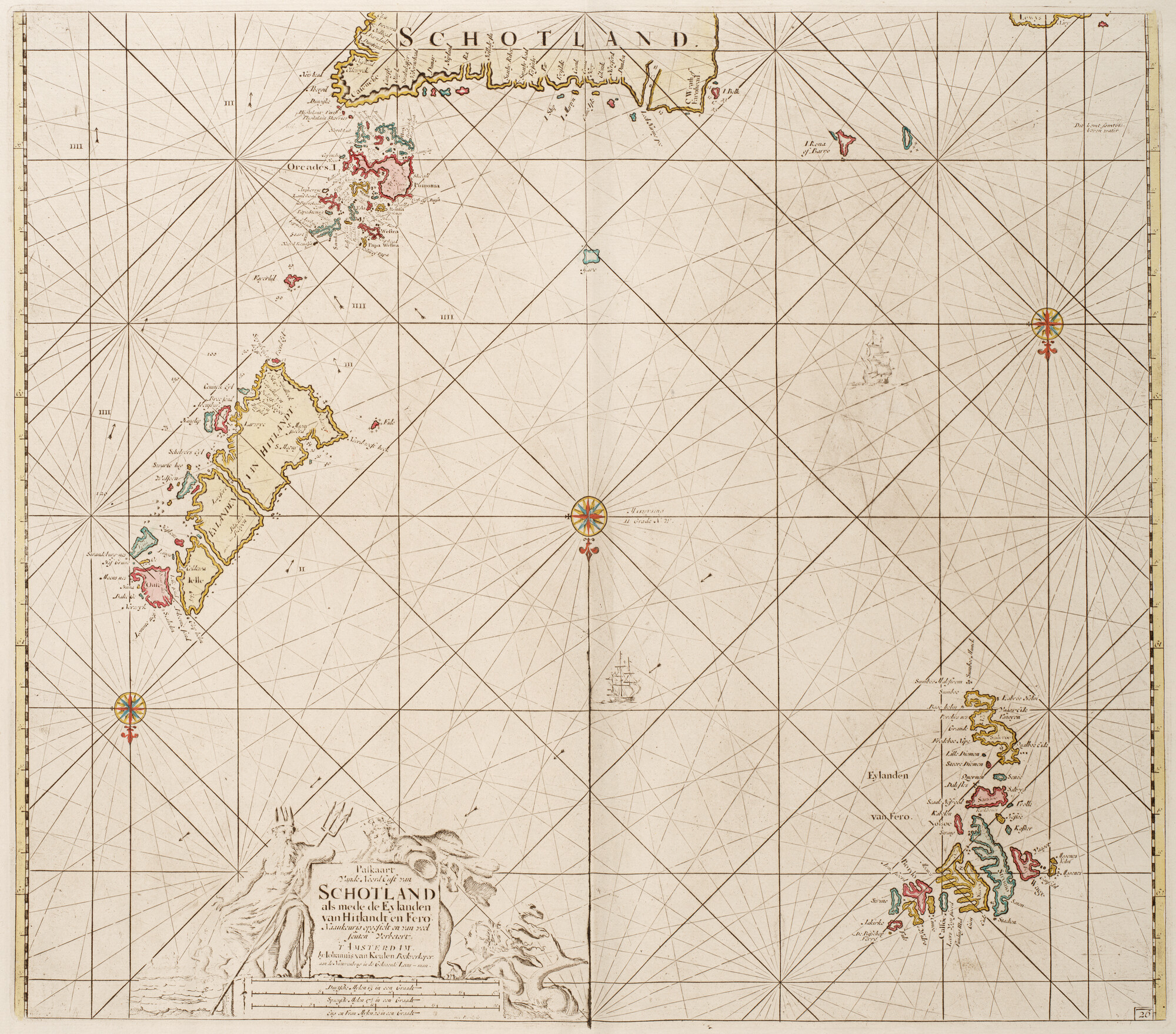 B.0032(109)1 [kaart 084]; Paskaart van een deel van de Atlantische Oceaan met de Orkney Eilanden; zeekaart