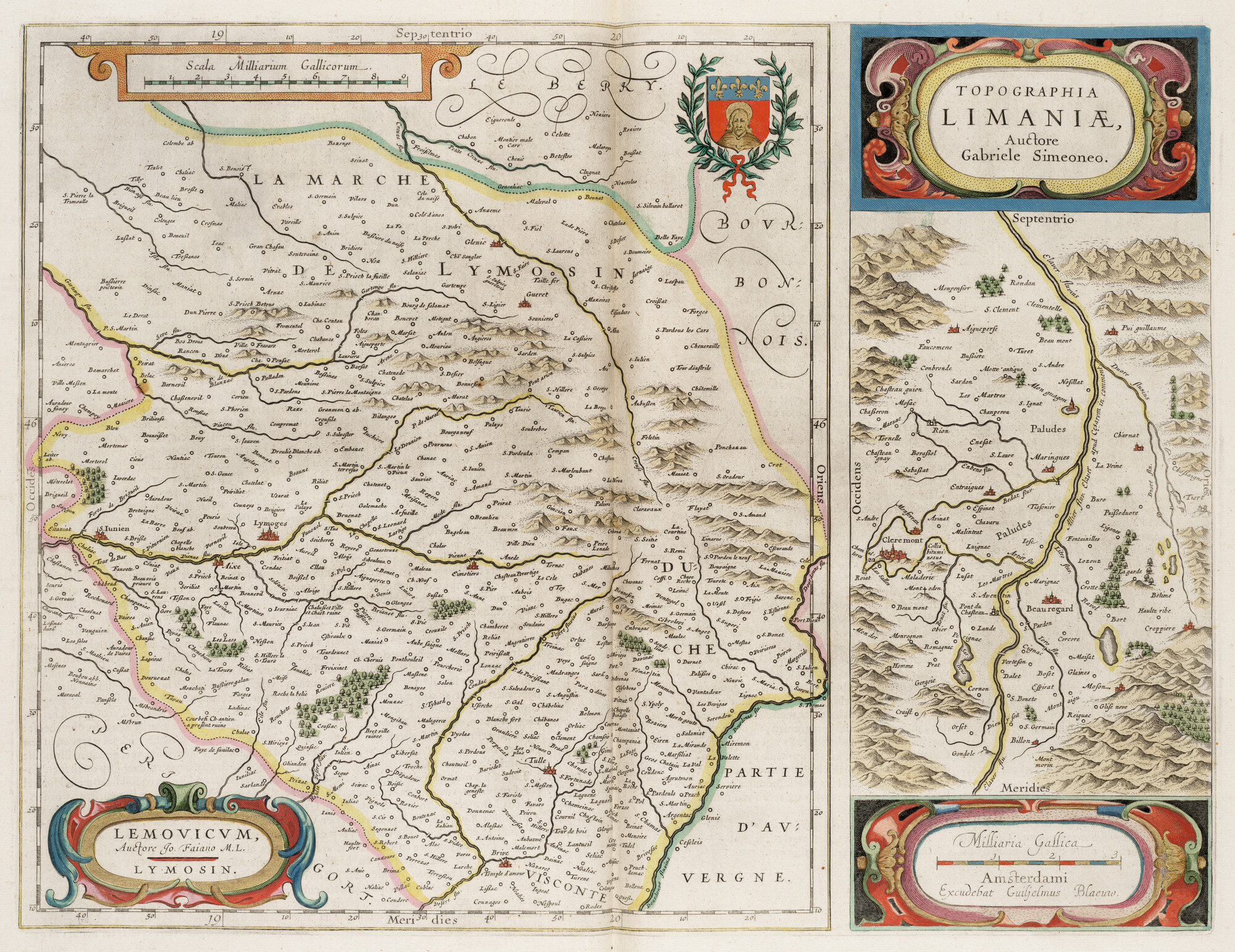 S.1034(06) [kaart 032]; Kaart van Limousin [links] en Limagne [rechts]; landkaart