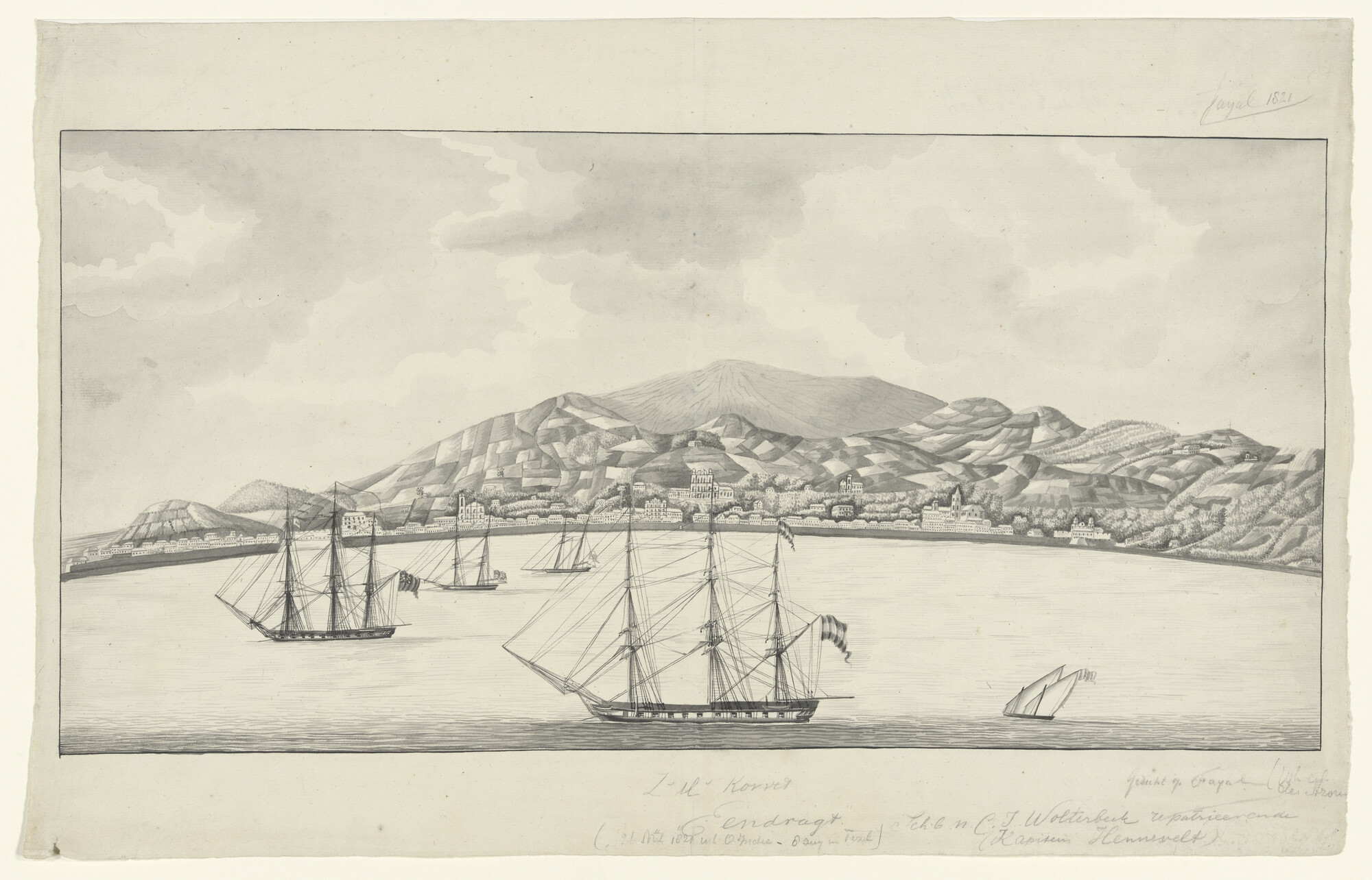 A.1367(05)28; Nederlands eskader op de rede van Faial (Azoren), 1821; tekening