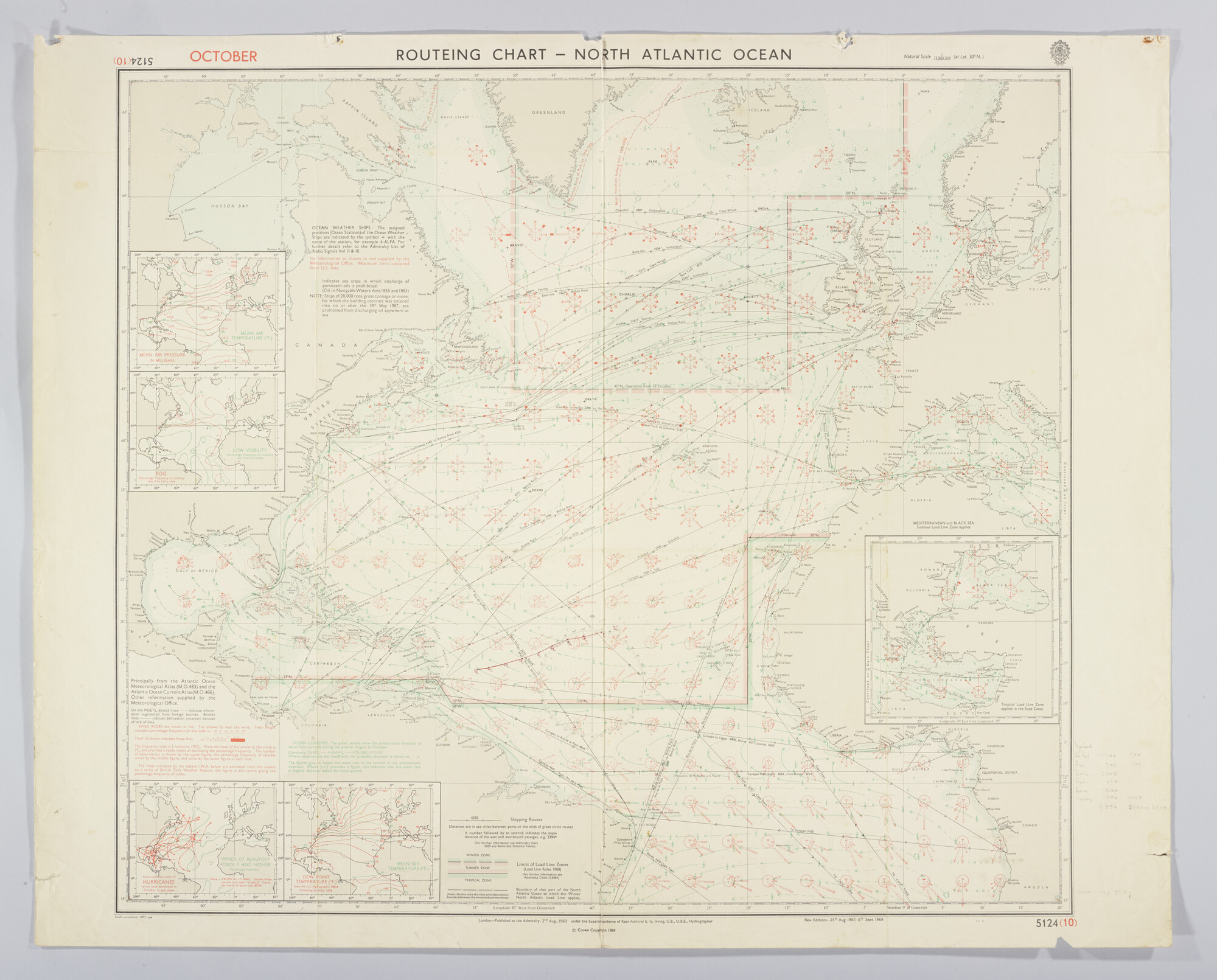 2019.1057-11; Routeing Chart - North Atlantic Ocean. October; zeekaart