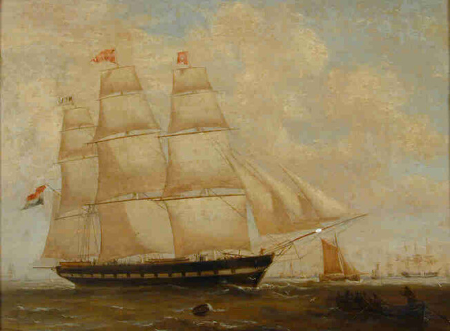 S.1769(03); Het fregatschip Zaanstroom op het IJ; schilderij