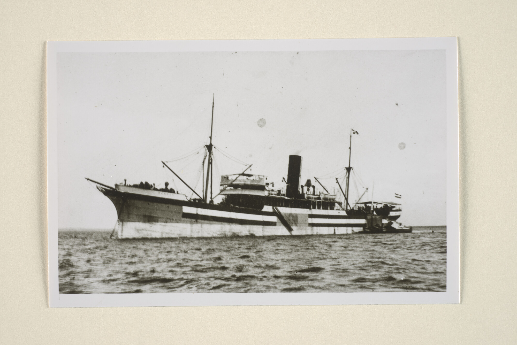 1995.5162; Het vrachtschip ss. Djocja van de Rotterdamsche Lloyd voor anker op een rede; reproductiefoto