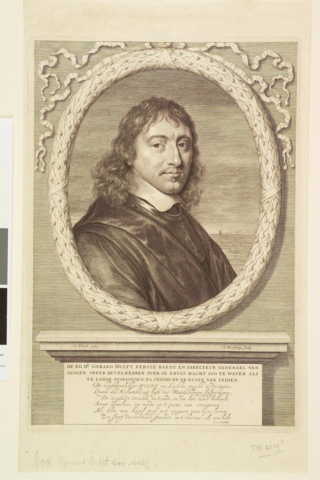 A.0356(34); Portret van Gerard Hulst (1600 - 1656), eerste raad en directeur-generaal van Indië, opperbevelhebber van de krijgsmacht naar India en Ceylon; prent