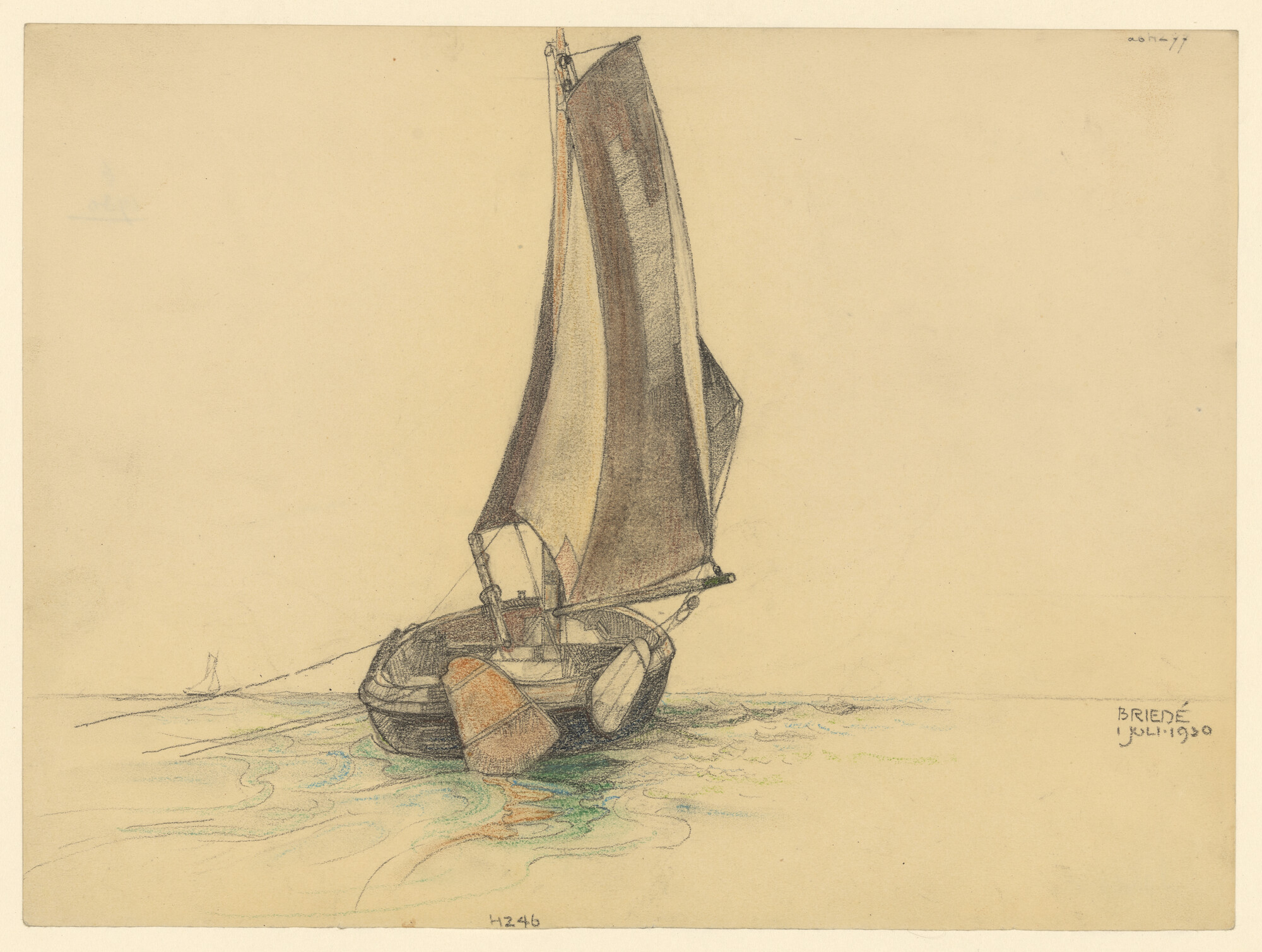 A.2606(01)15; De botter 'HZ 46' vissend met de dwarskuil; tekening
