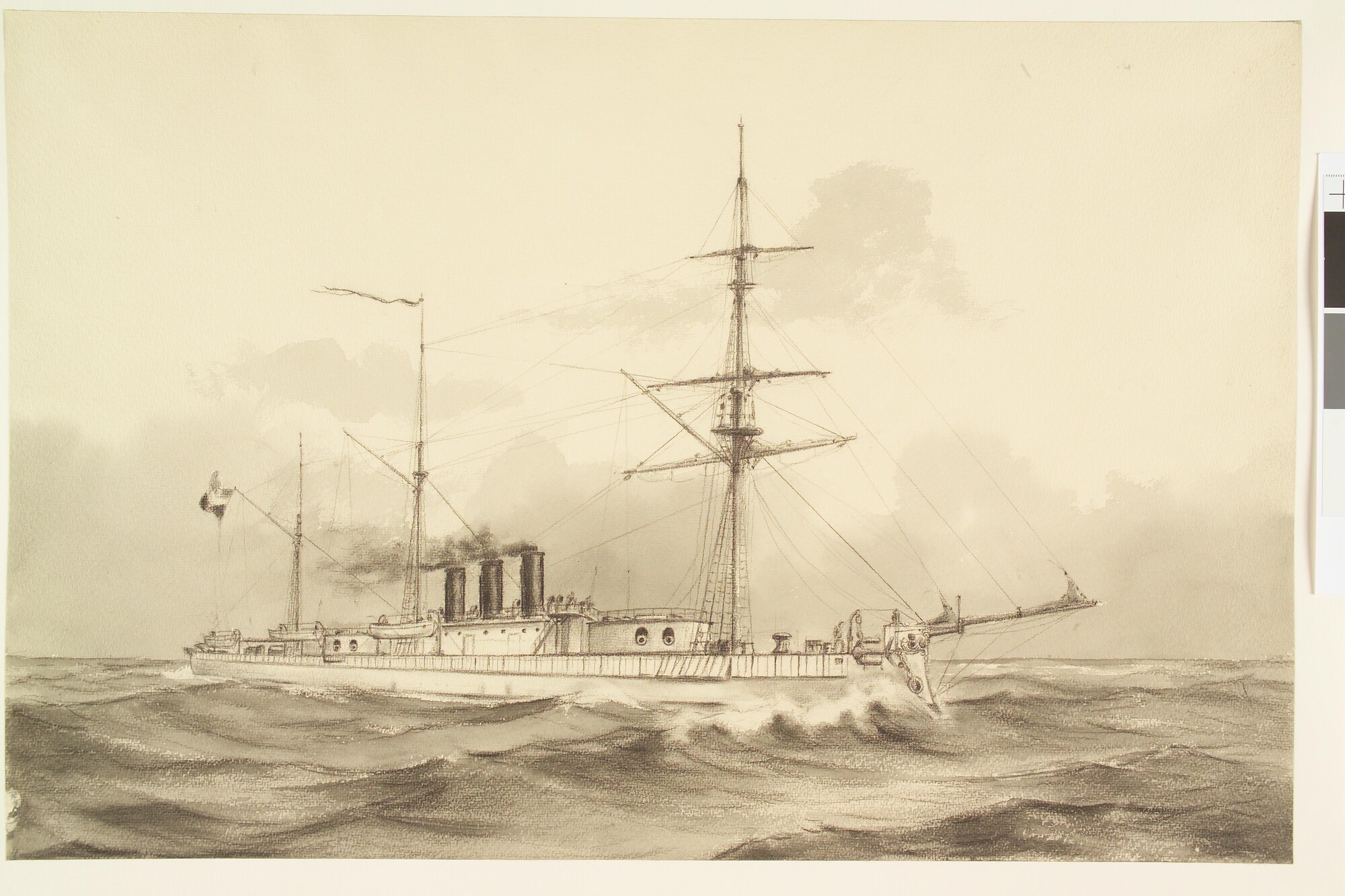 S.1187(04); Het ramtorenschip Zr.Ms. Koning der Nederlanden; tekening