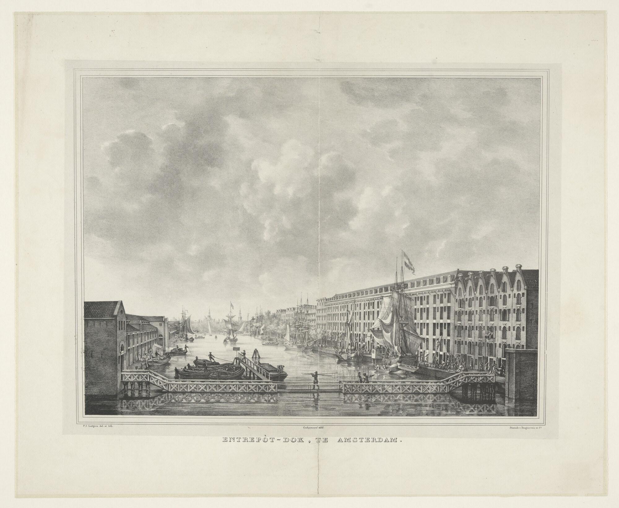 A.0356(50)5; Het Entrepot-dok te Amsterdam, gezien naar het westen; prent