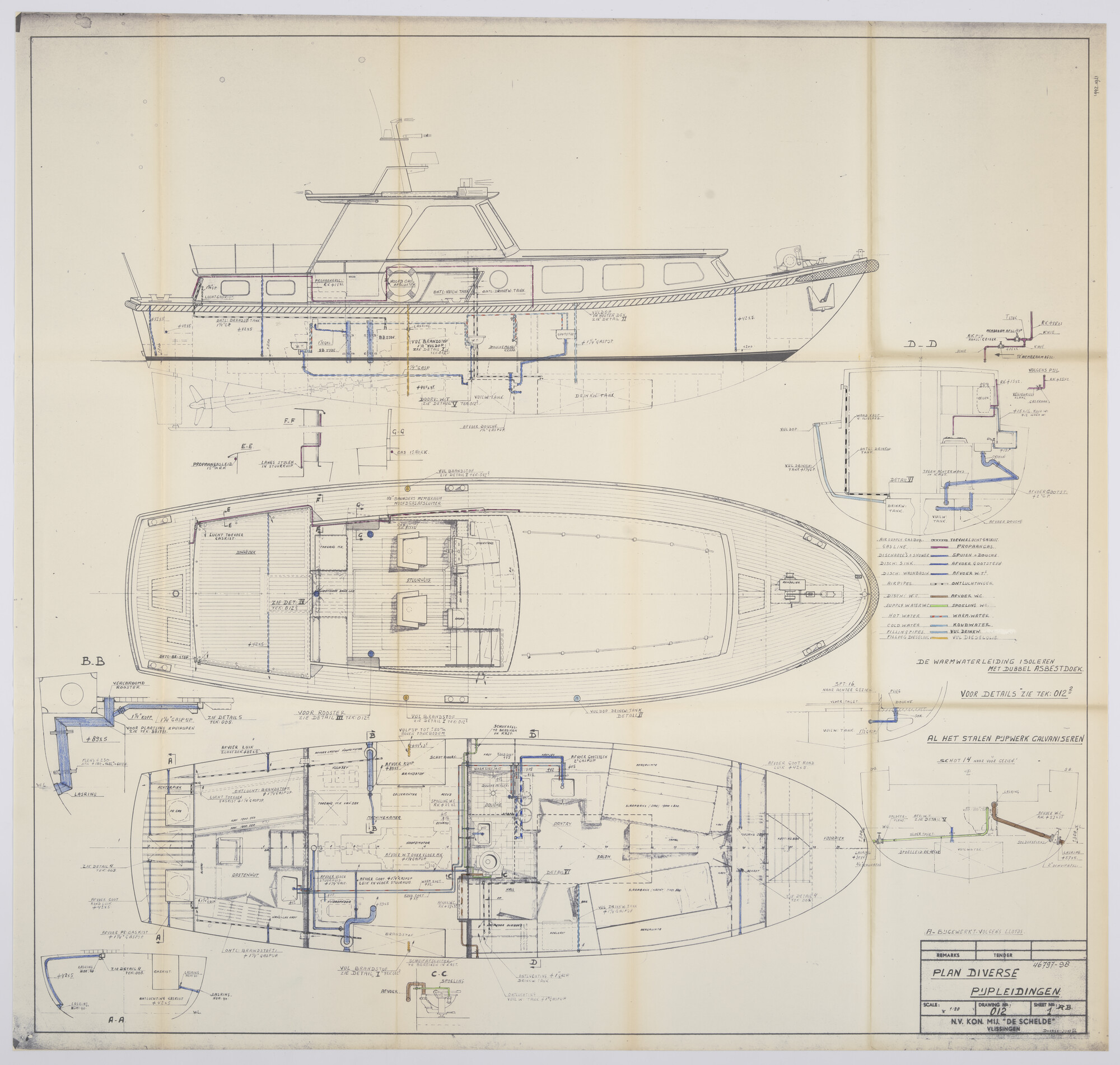 1992.0921; Pijpleidingenplan motorvlet 'Tadorna'; technische tekening