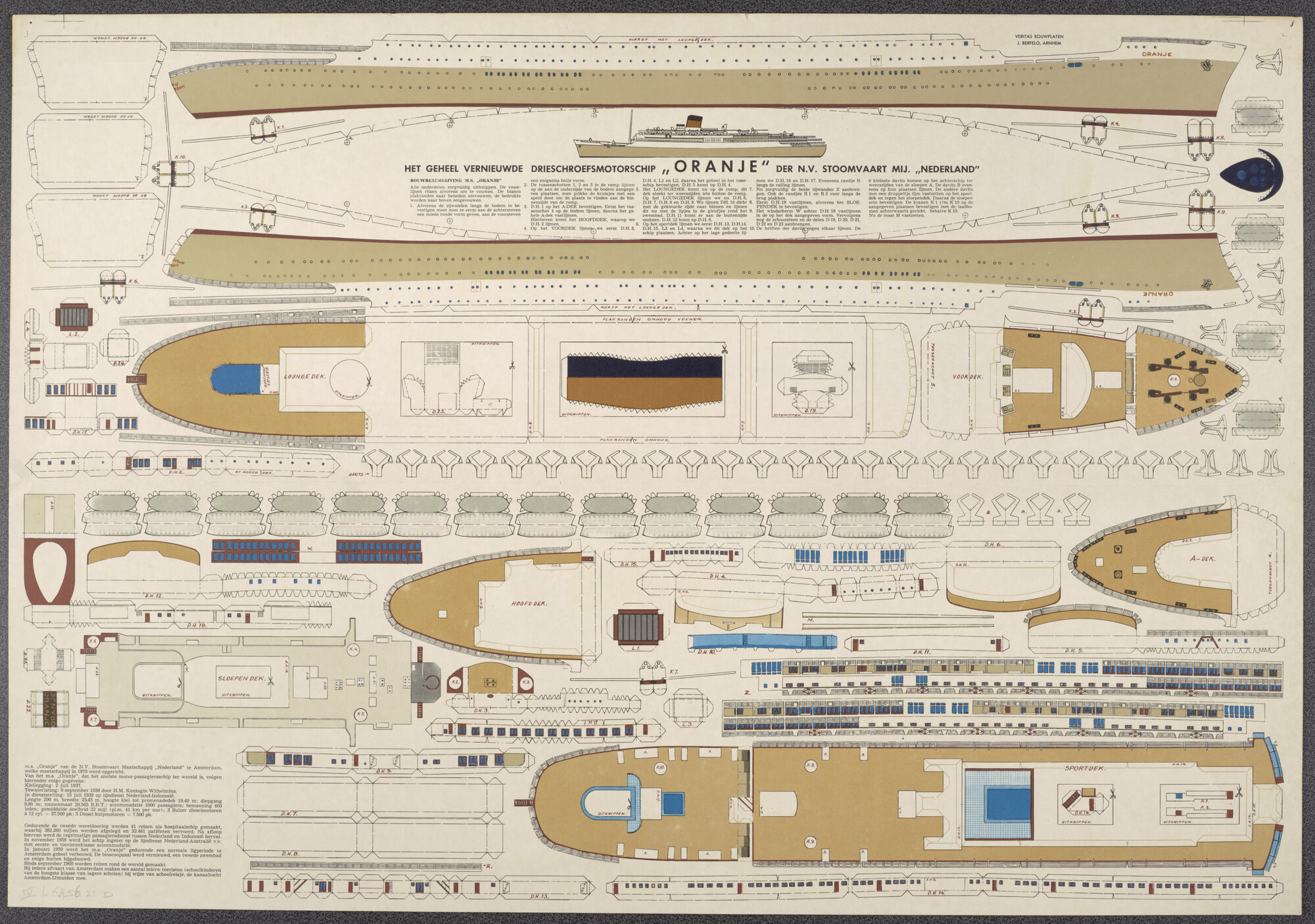 2016.2130; Bouwplaat voor een papieren model van het ms. Oranje; bouwplaat
