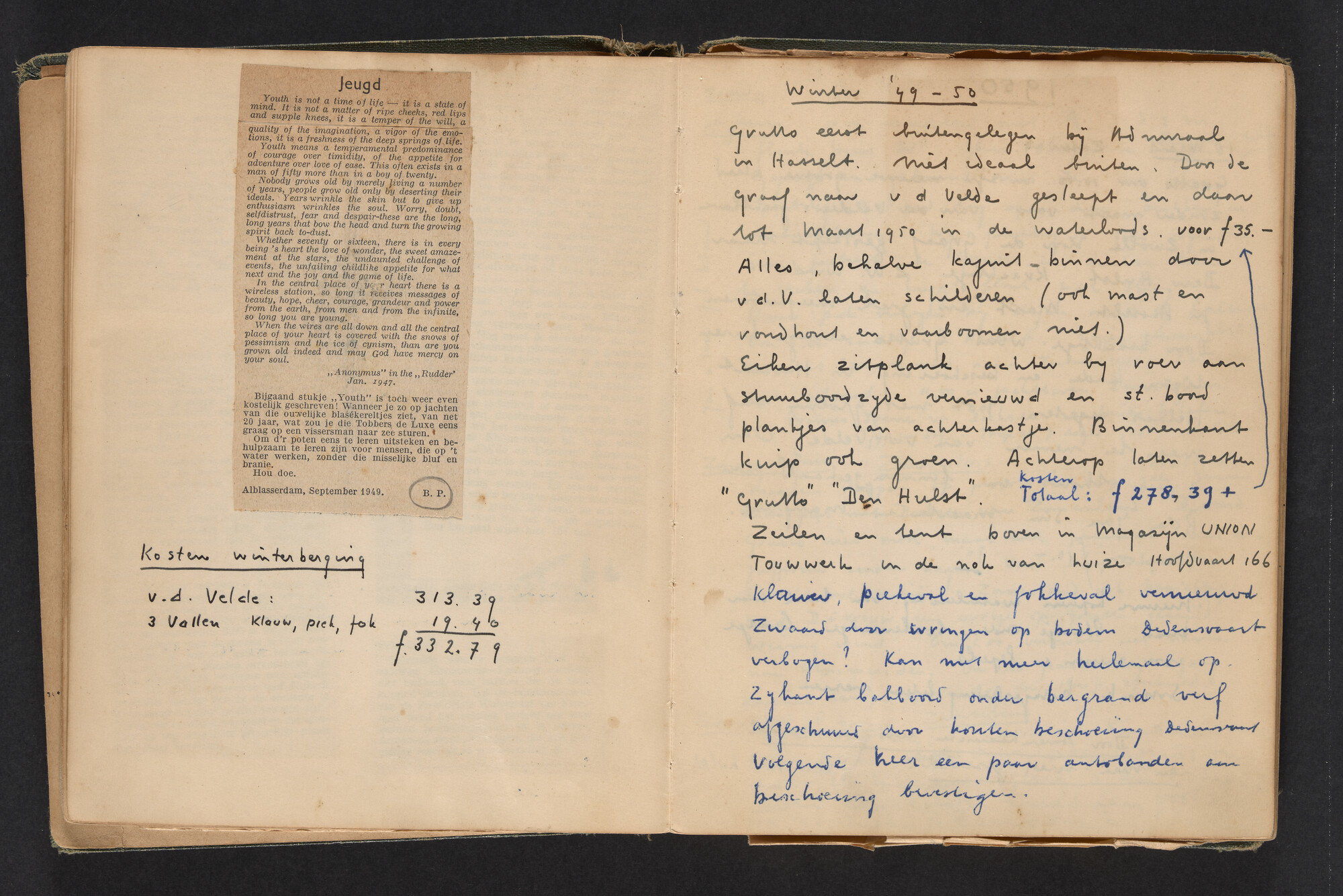 2017.0790; Logboek c.q. fotoalbum van reizen met zeeschouw Grutto in Nederland, 1949-1951; logboek