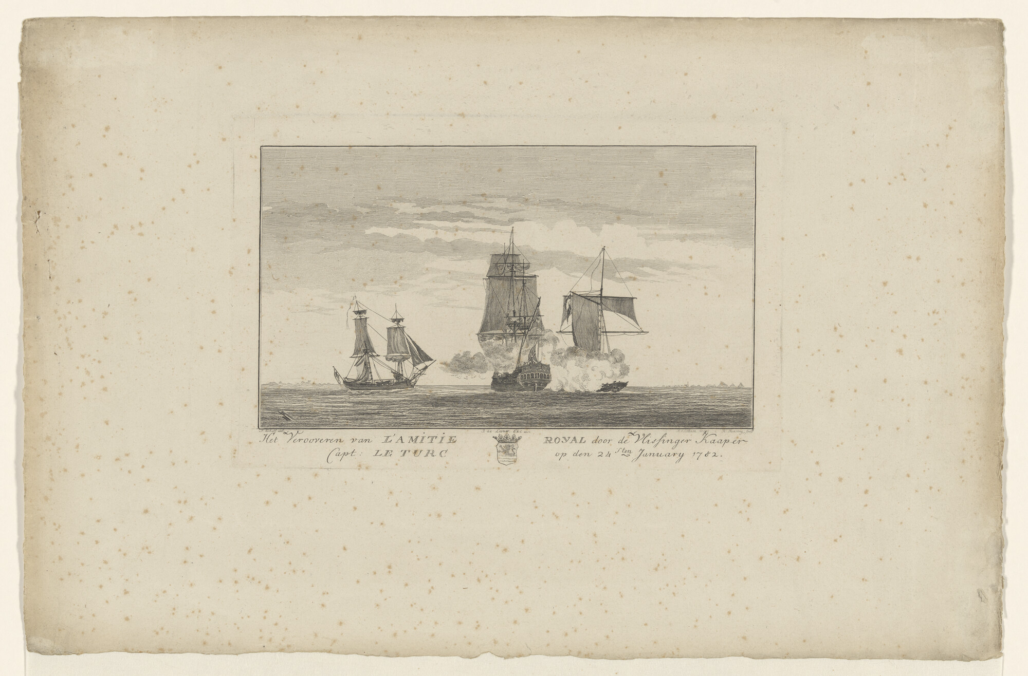 A.1802(05)a; Het veroveren van 'L'Amitié Royal' door de Vlissinger kaper Le Turc; prent