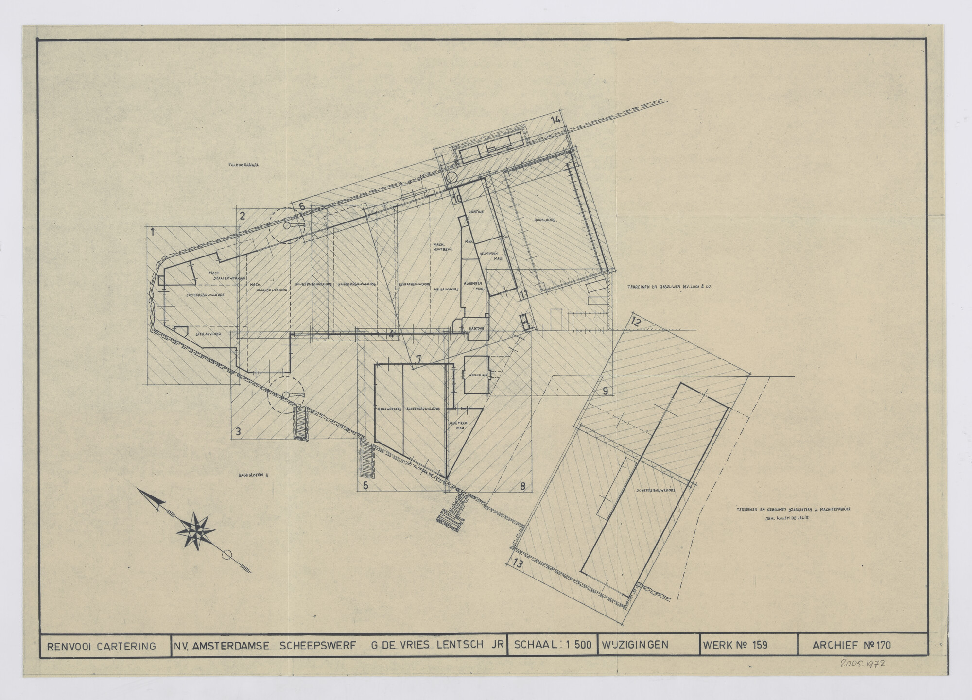 2005.1972; Renvooi cartering van plattegronden van werfterreinen Scheepswerf G. de Vries Lentsch Jr; technische tekening