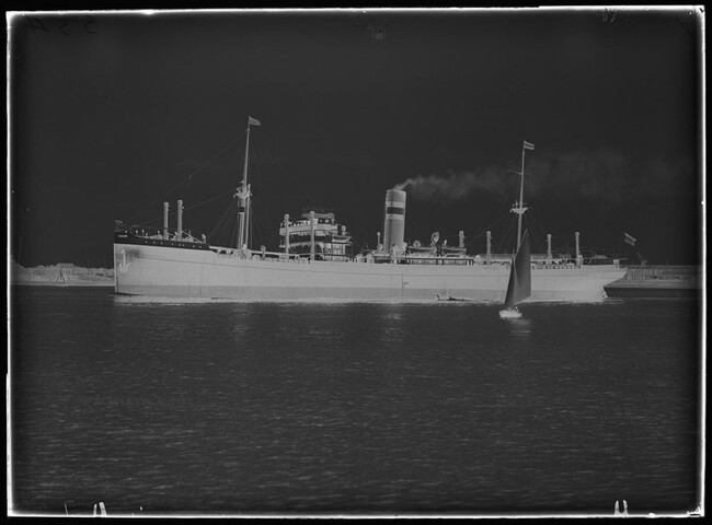 2018.0963; Glasnegatief van het vrachtschip Burgerdyk (Nederlands, 1921); glasnegatief