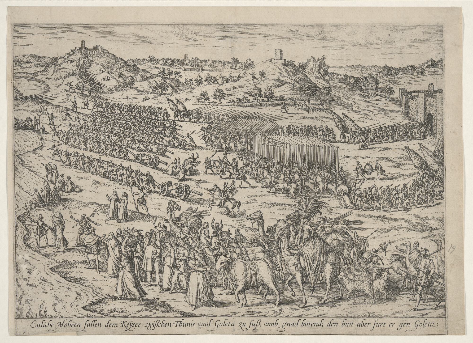 A.0145(027)008; Ettelijke Moren vallen de Keizer te voet, 1535; prent