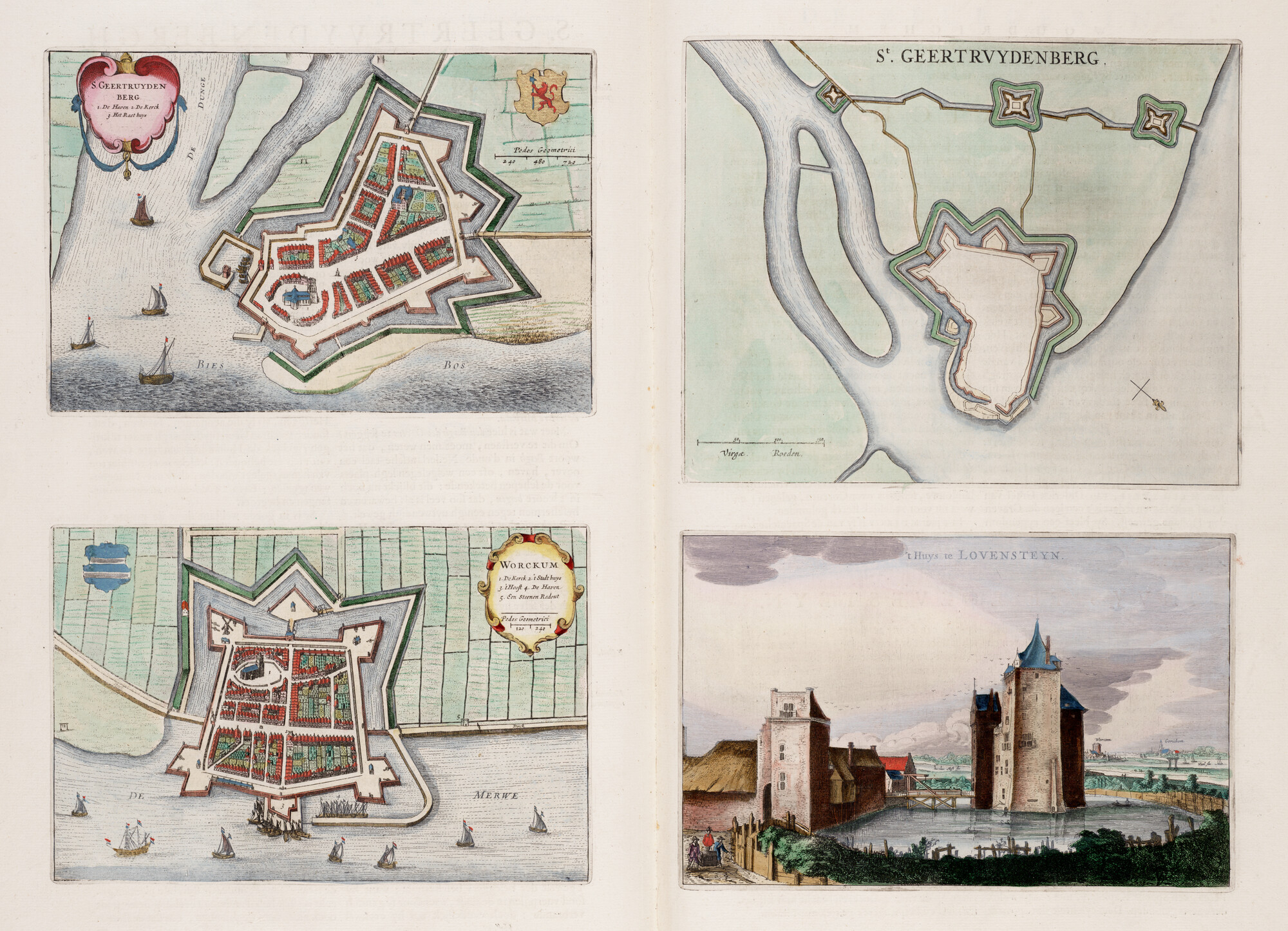 S.1034(15) [kaart 041]; Kaarten van Geertruidenberg, Woudrichem, de versterkingen van Geertruidenberg en een aanzicht van het Slot Loevestein; landkaart