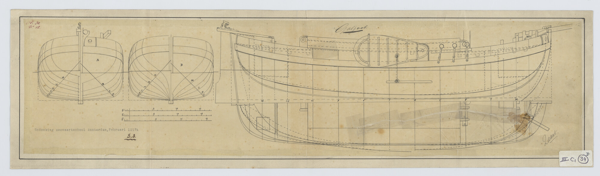 S.0003(05)017; Lijnenplannen van de 'Galjoot'; technische tekening