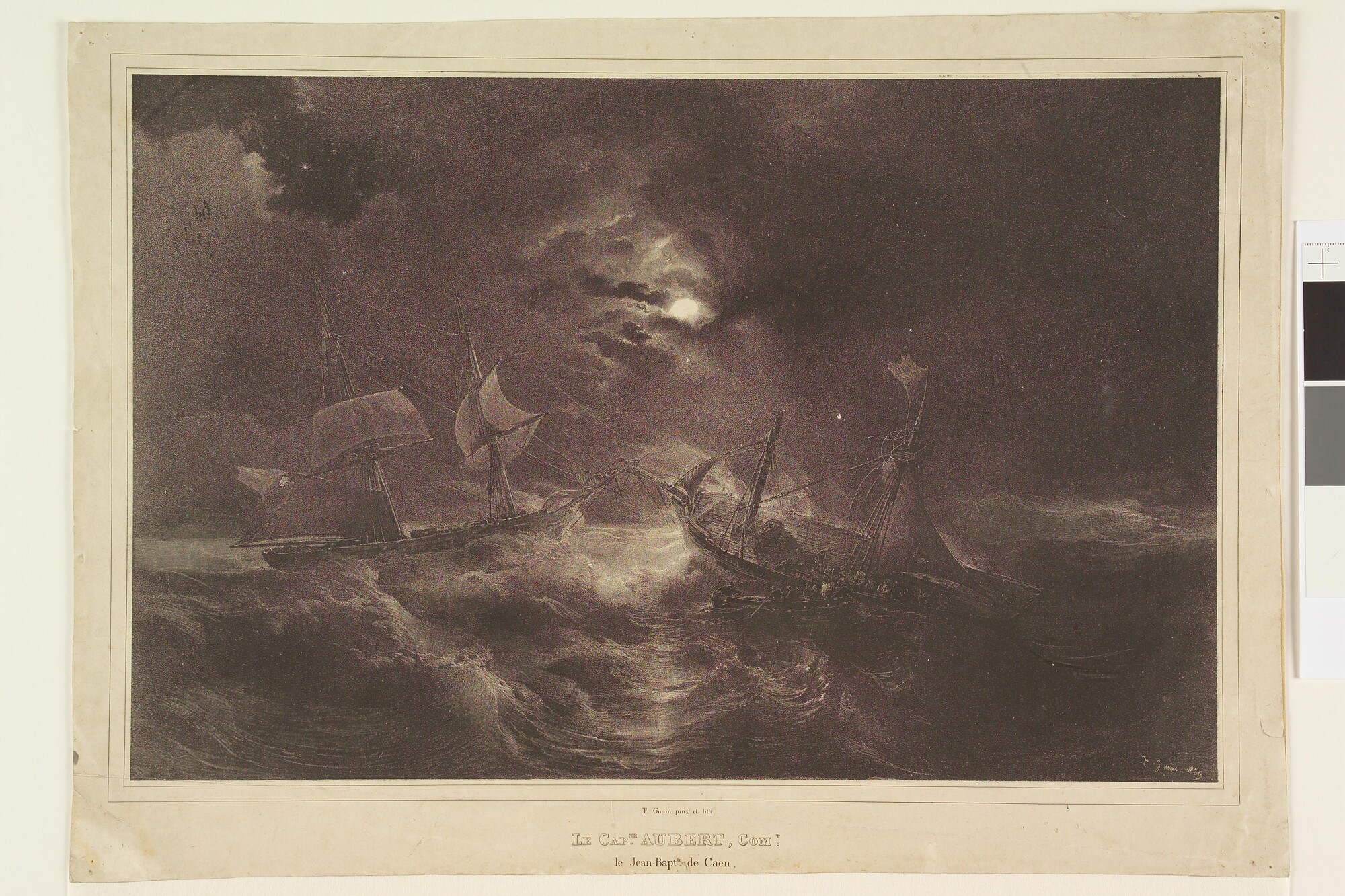 S.2172(1)18; Schipbreuk van het Franse schip 'Jean-Baptiste' uit Caen, 1829; prent