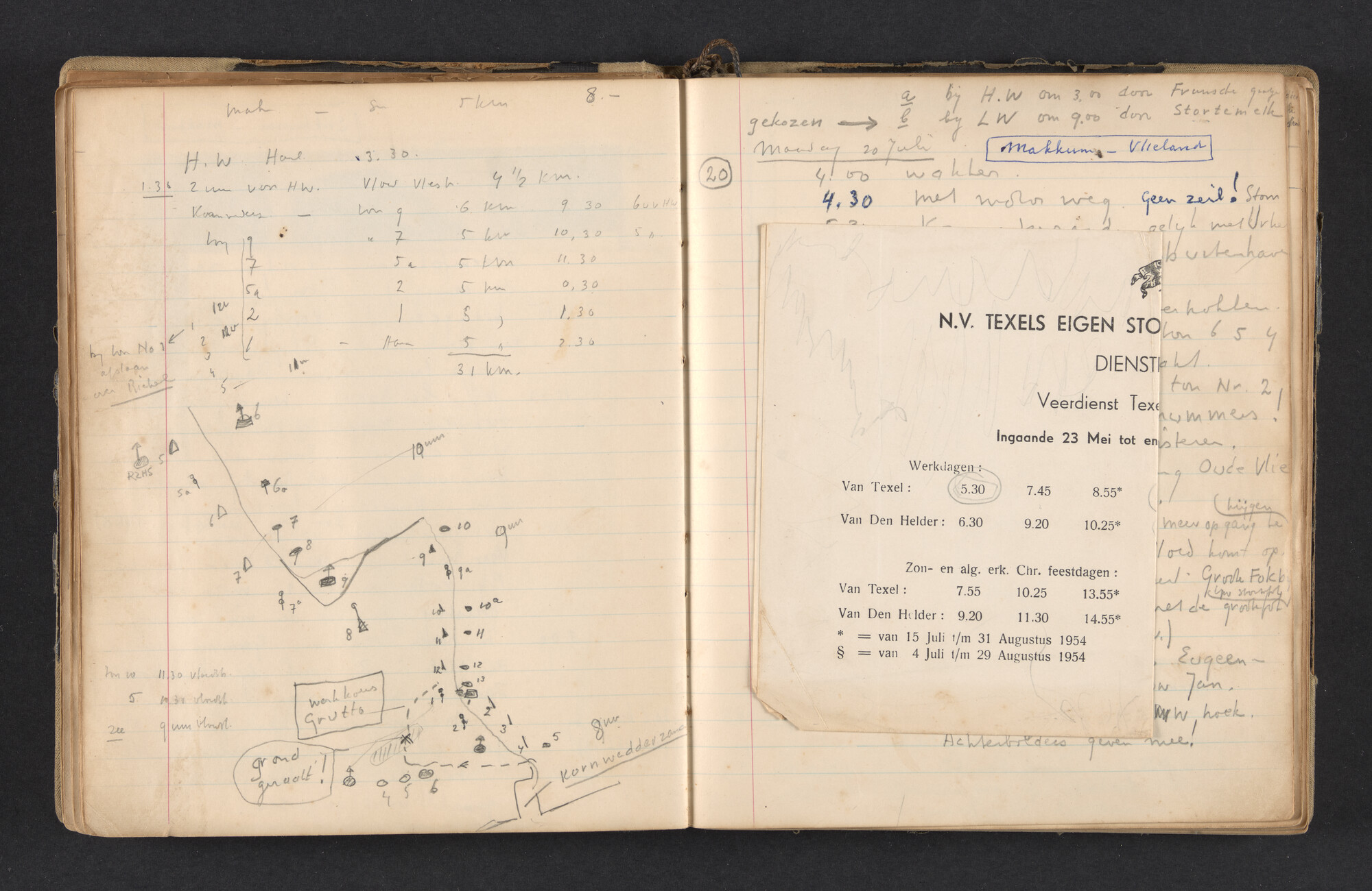 2017.0791; Logboek c.q. fotoalbum van reizen met zeeschouw Grutto in Nederland, 1952-1954; logboek