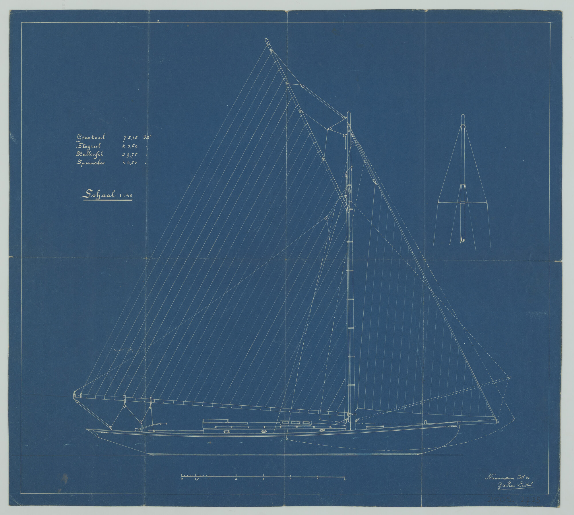 2005.2725; Tuigenplan van zeiljacht Jozef Israëls; technische tekening