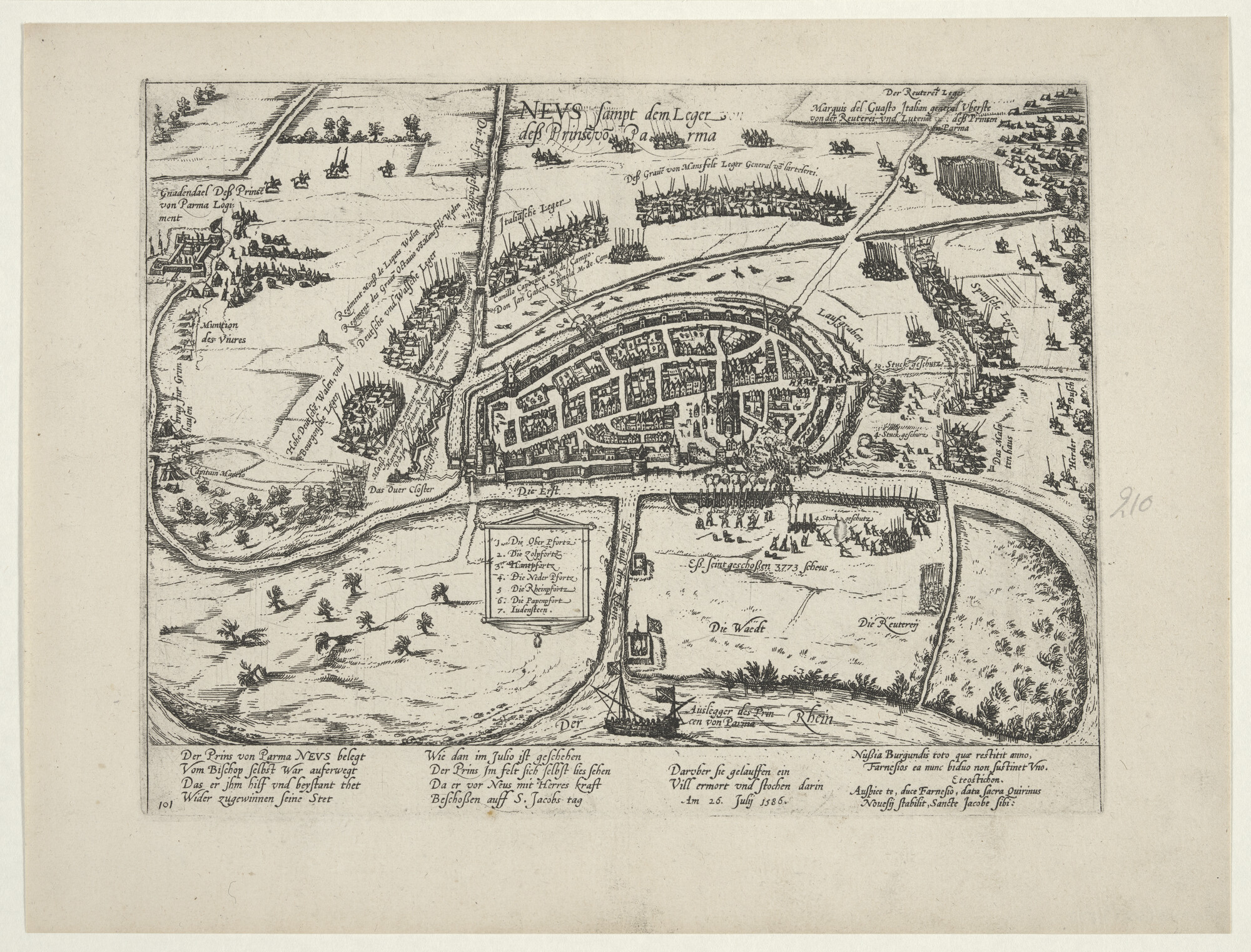 A.0145(027)272; Neuss door Parma belegerd, 26 juli 1586; prent