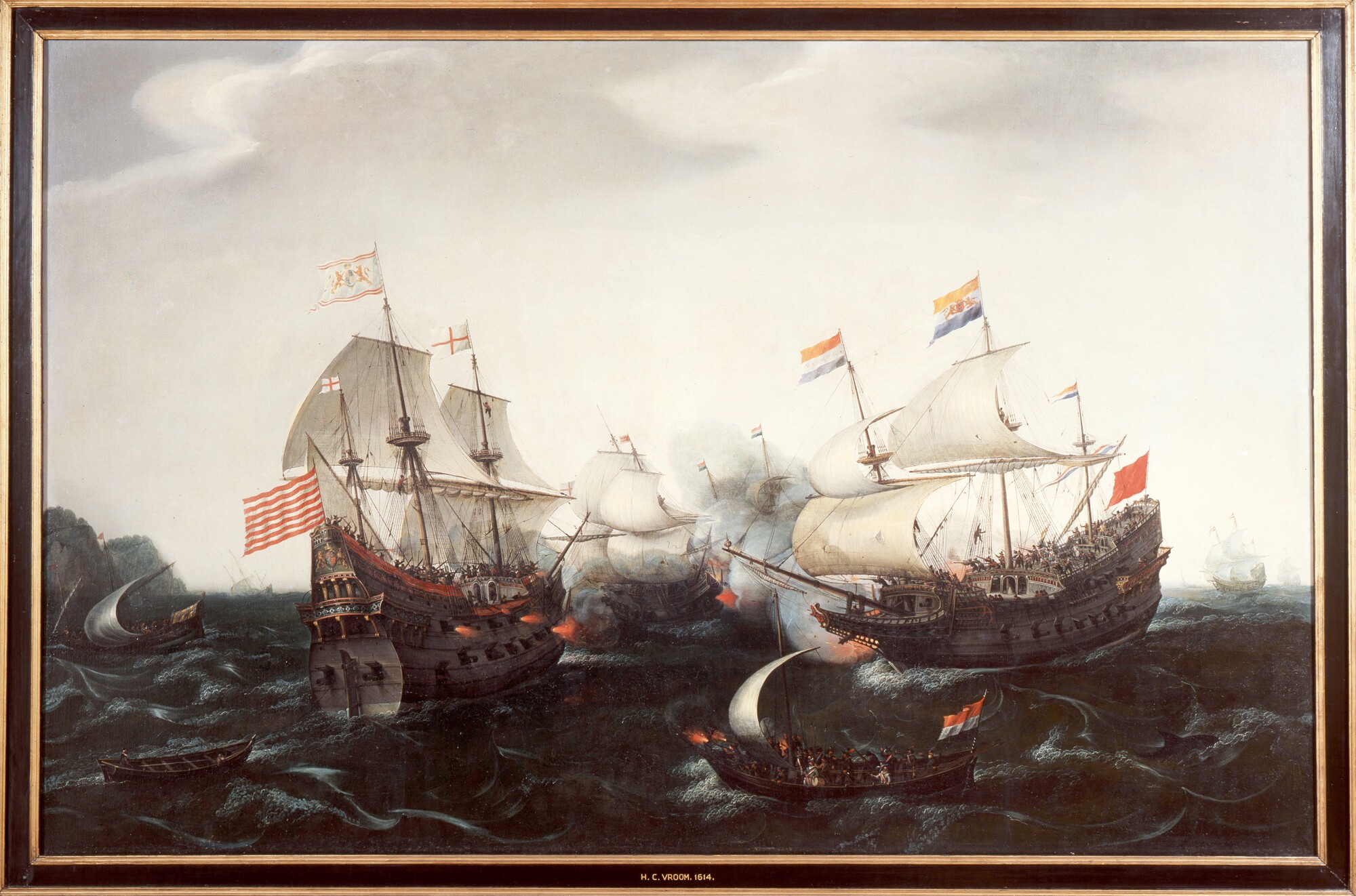 A.0002; Schermutseling tussen Amsterdamse en Engelse oorlogsschepen, 20 april 1605; schilderij