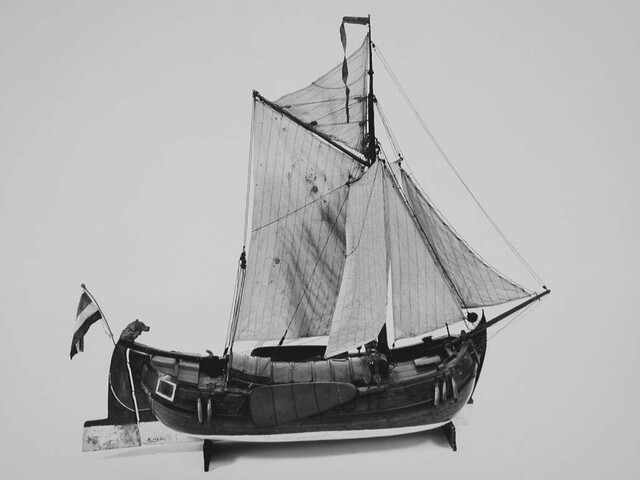 A.0149(0022); Model van het Zuid-Hollandse gaffelschip De Jonge Pieter; scheepsmodel