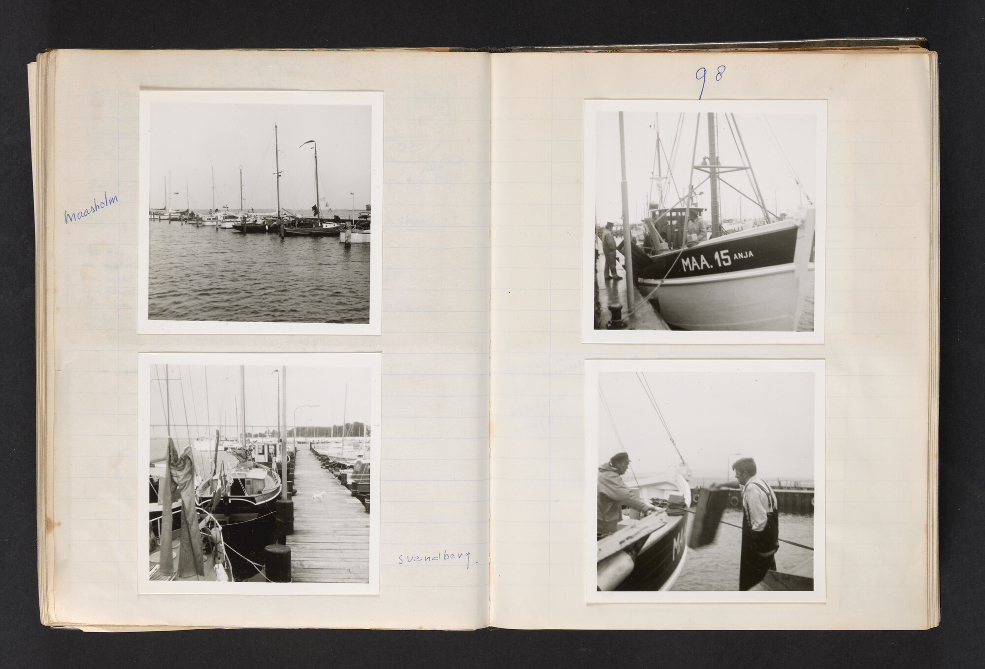 2017.0802; Logboek c.q. fotoalbum van reizen met zeeschouw Grutto (II) in Nederland, Duitsland en Denemarken, 1973-1974; logboek
