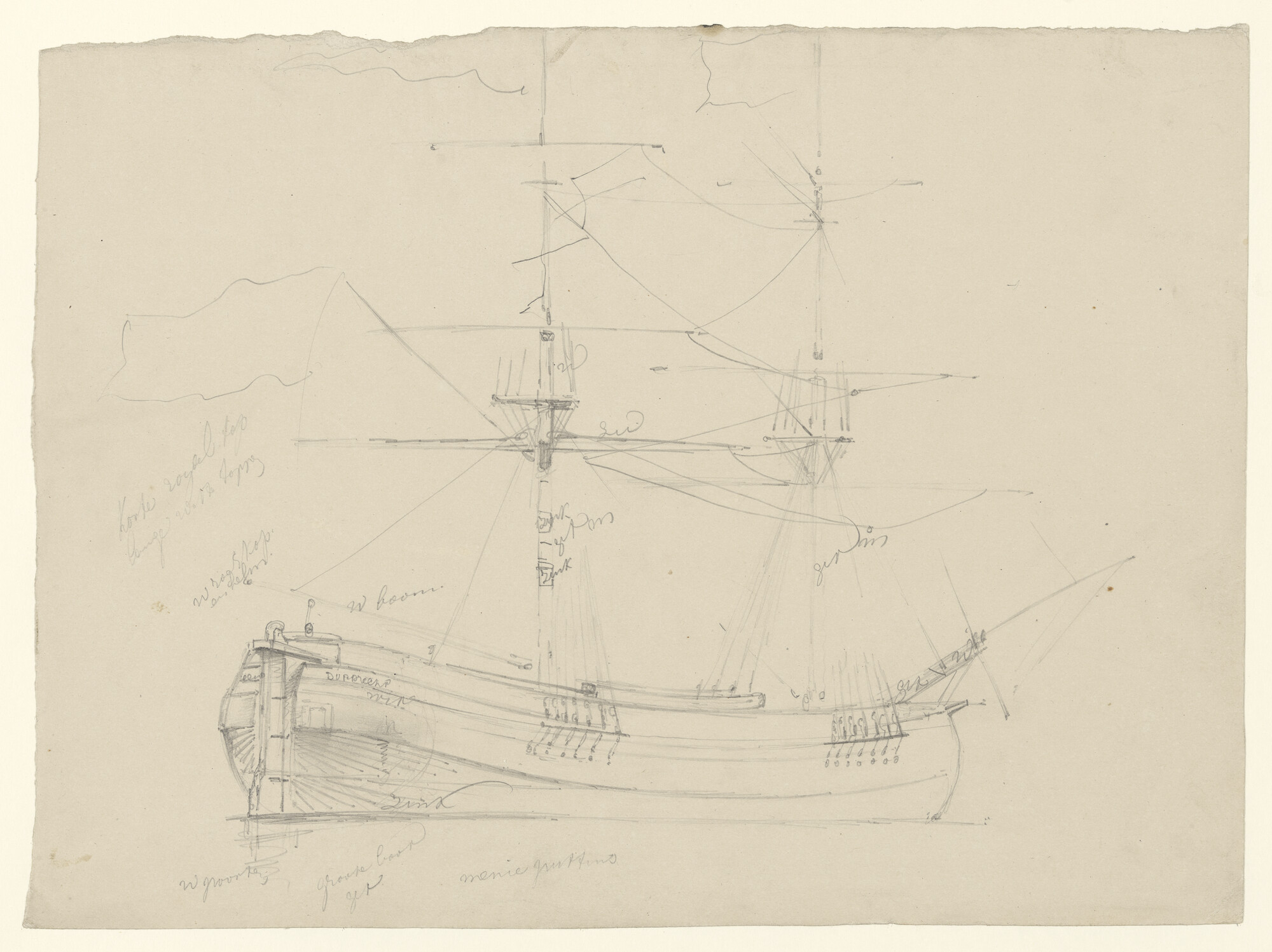 S.3107(07)042; Het kofschip Dordrecht; tekening