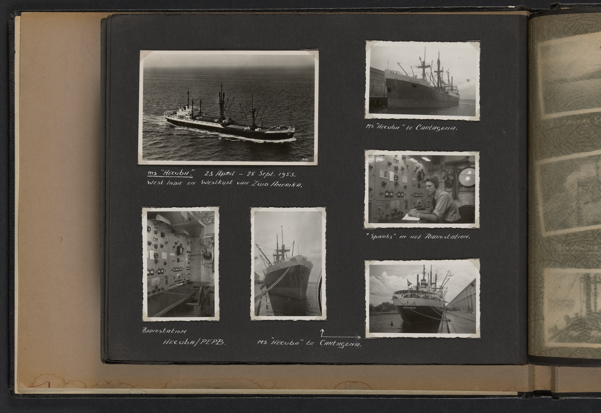 2021.0010; Fotoalbum van Joost Ossewaarde, radiotelegrafist, van reizen op diverse schepen van 1953 t/m 1958; fotoalbum