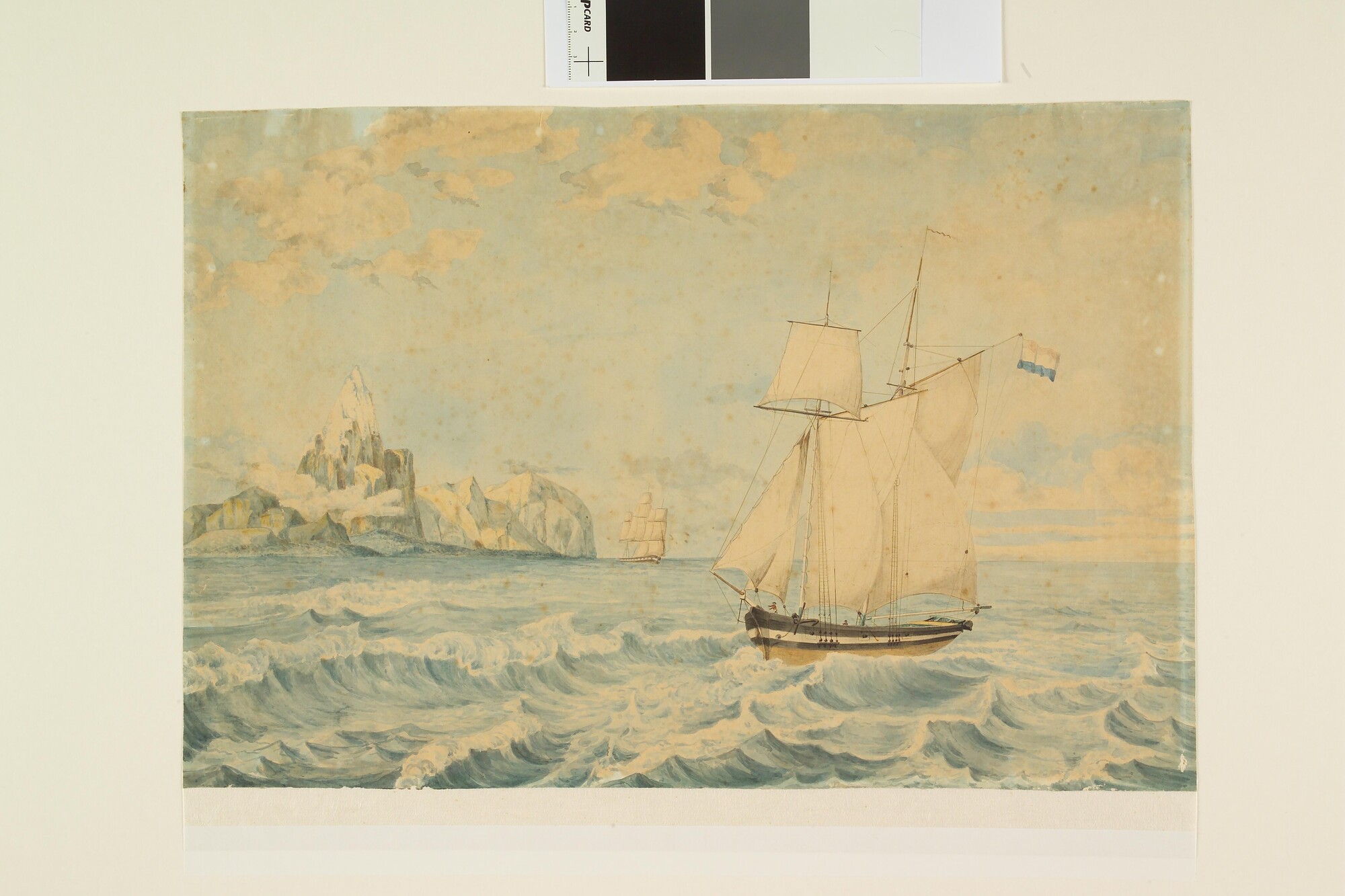 A.1371(01); Een schoenerschip ter rede van Tenerife; tekening