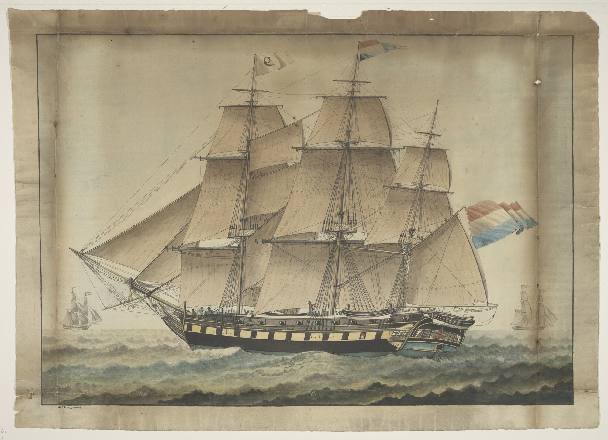 S.0685(01); Het fregatschip De Nieuwe Zeelust; tekening