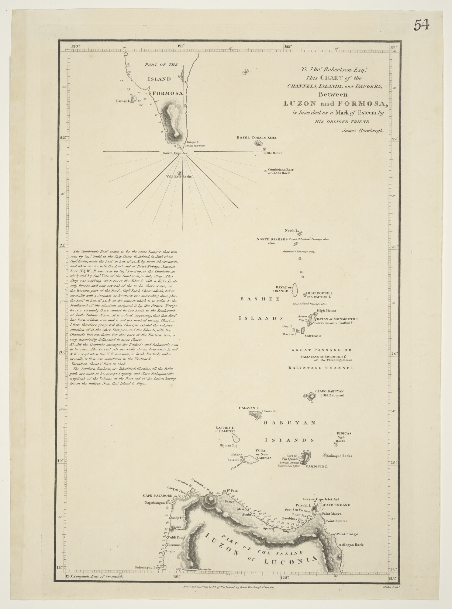 S.0521(106); Kaart van de zee tussen Luzon en Formosa opgedragen aan Thos; zeekaart