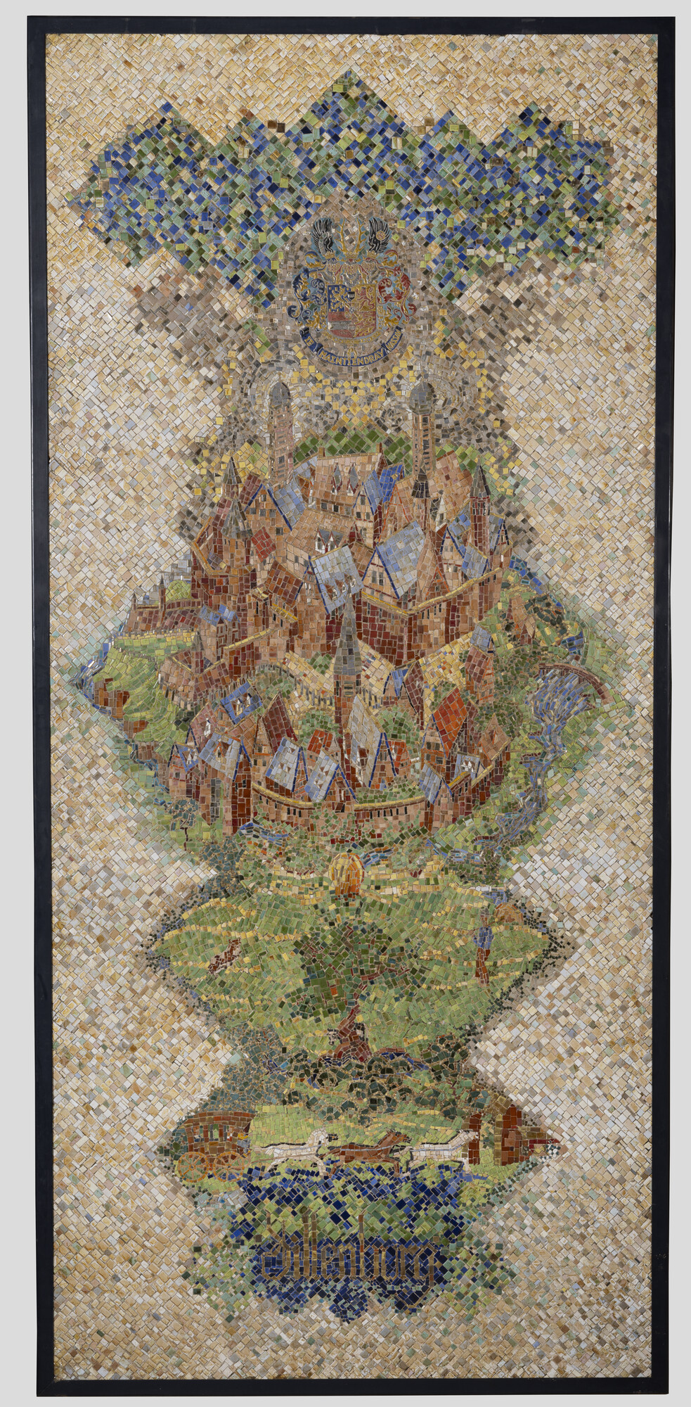 S.5420(12); Mozaïek van slot Dillenburg, uit het trappenhuis eerste klasse van ms. Oranje; tegeltableau