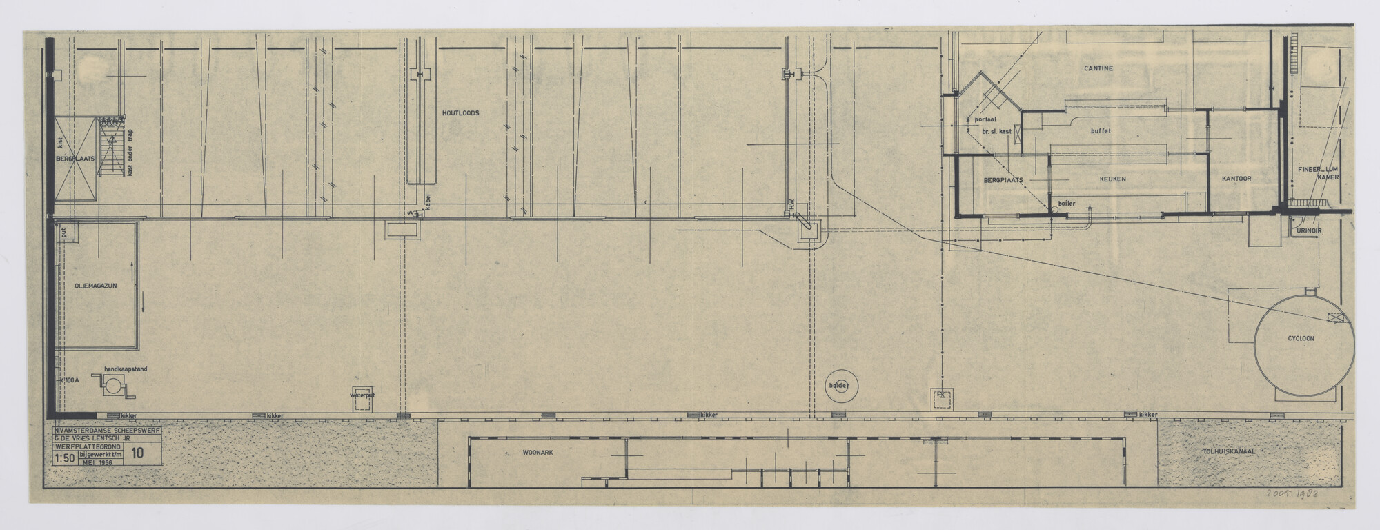 2005.1982; Plattegrond van een deel van de werfterreinen Scheepswerf G. de Vries Lentsch Jr; technische tekening