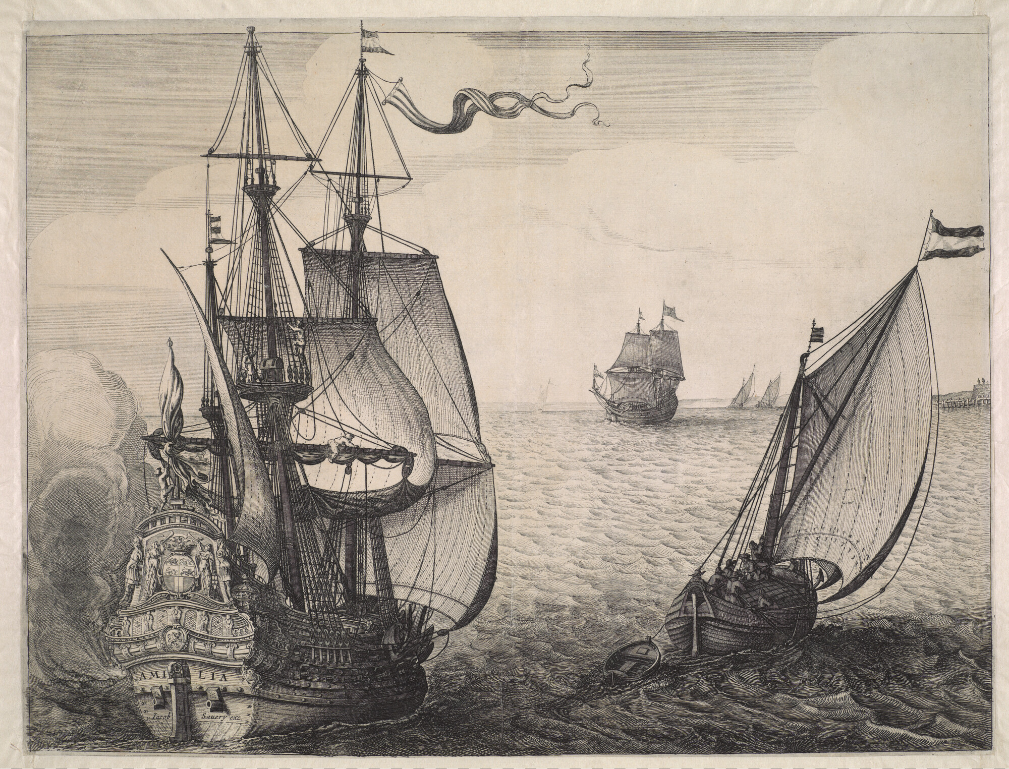 A.0225; De Aemilia, het admiraalsschip van Maarten Harpertsz Tromp; prent