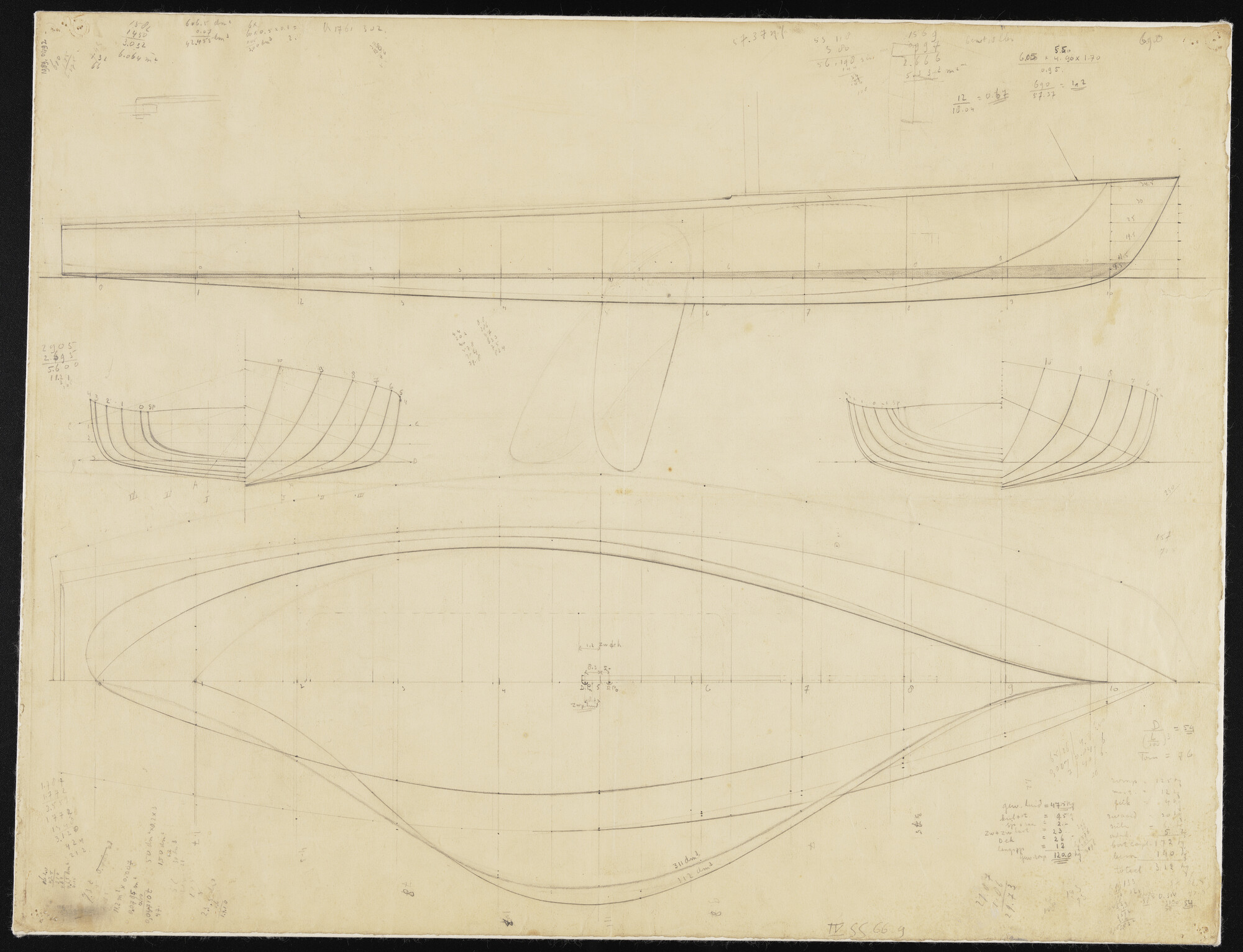 1989.0492; Lijnenplan Flying Dutchman, origineel ontwerp; technische tekening