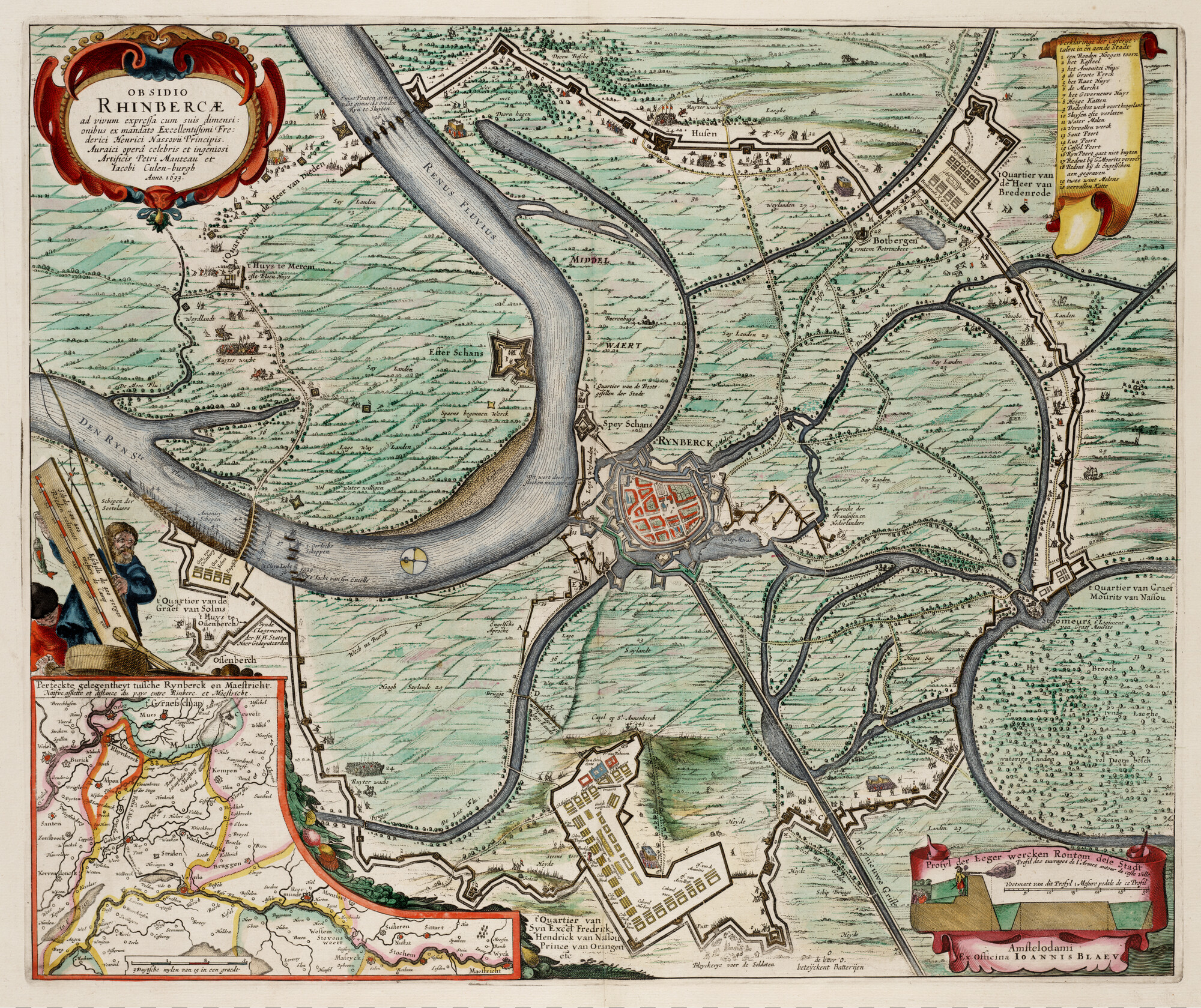 S.1034(15) [kaart 129]; Kaart van het beleg Rheinberg in 1633, met een inzetkaart van het gebied; landkaart