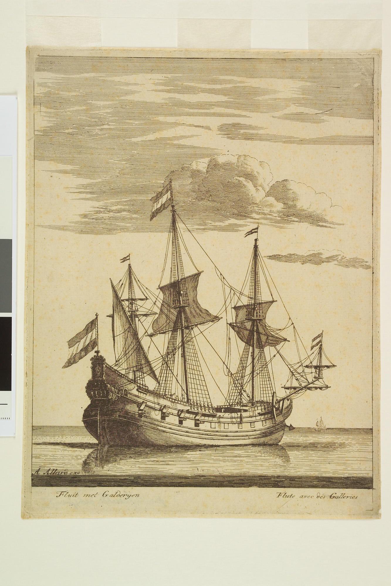 A.0149(0562); Een fluitschip op een rede; prent