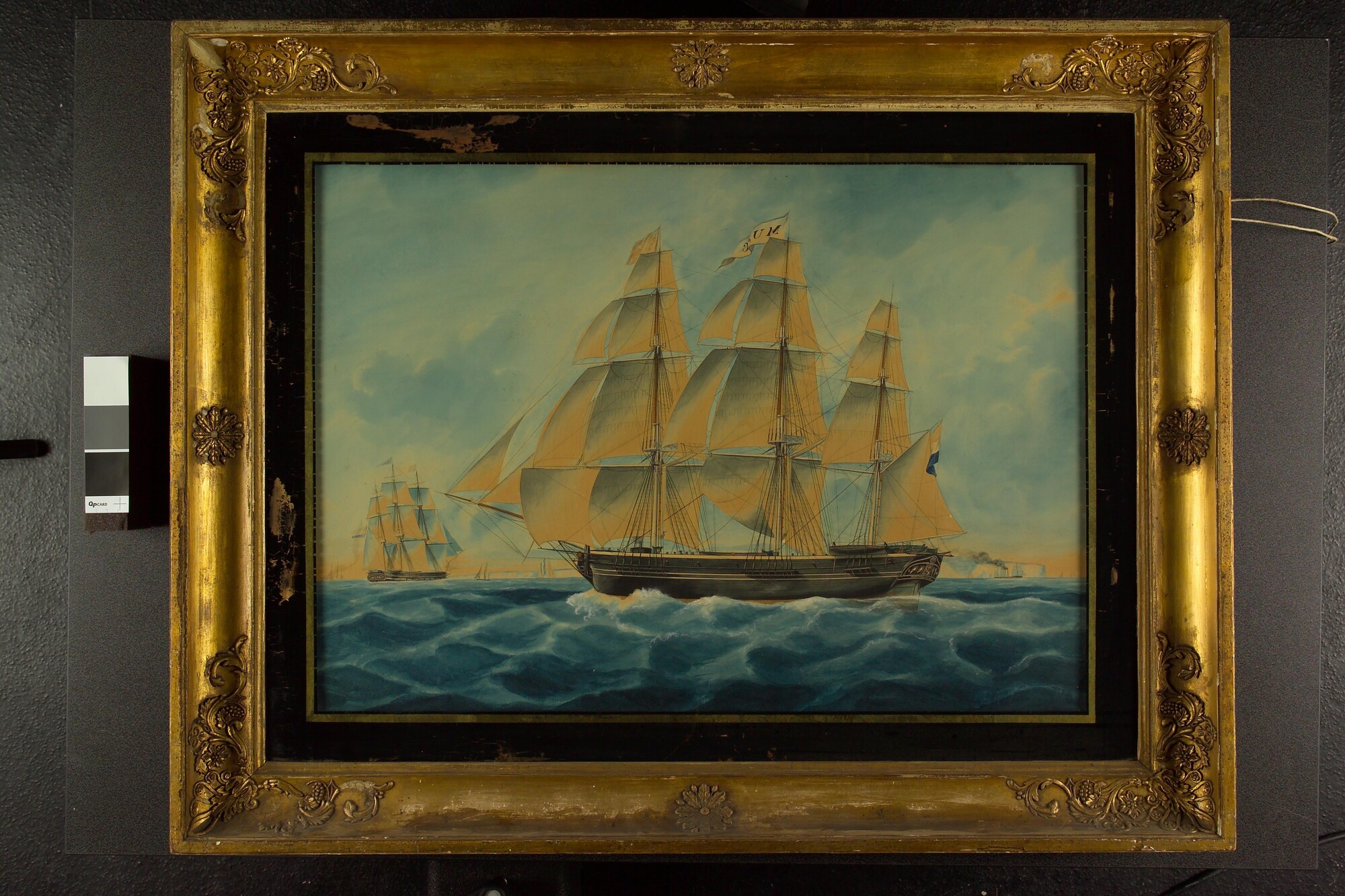 A.3532; Het fregatschip Marco Bozaris in Het Kanaal; tekening