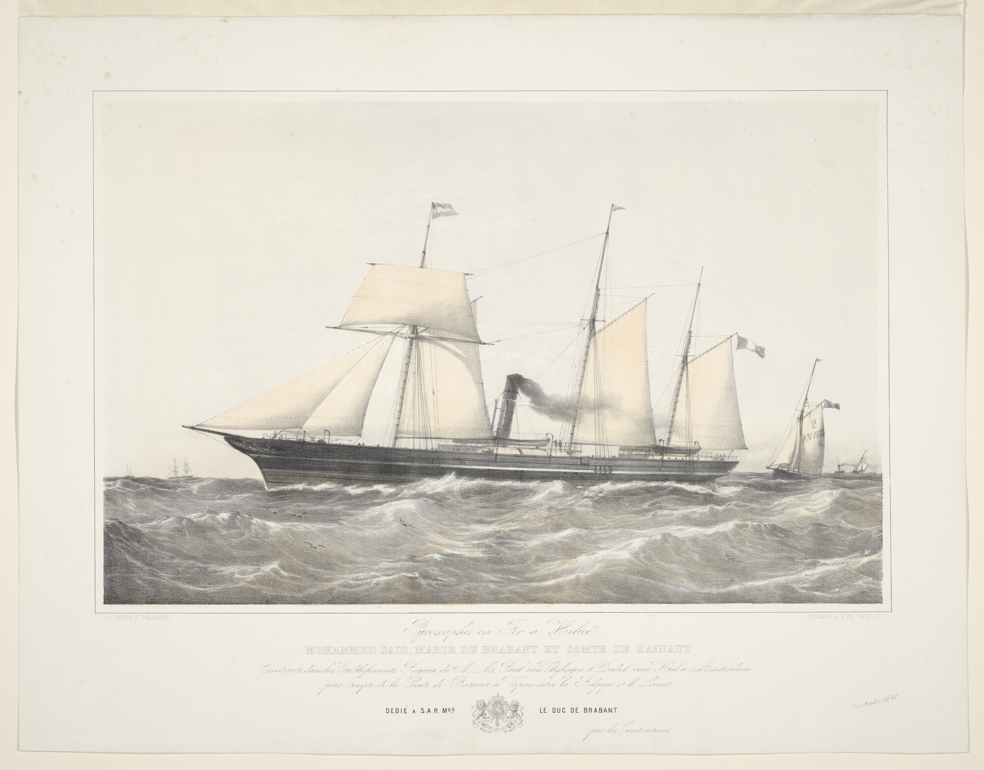 A.0394(02); De Belgische stoomschepen 'Mohammed Said', 'Marie de Brabant' en 'Comte de Hainaut'; prent