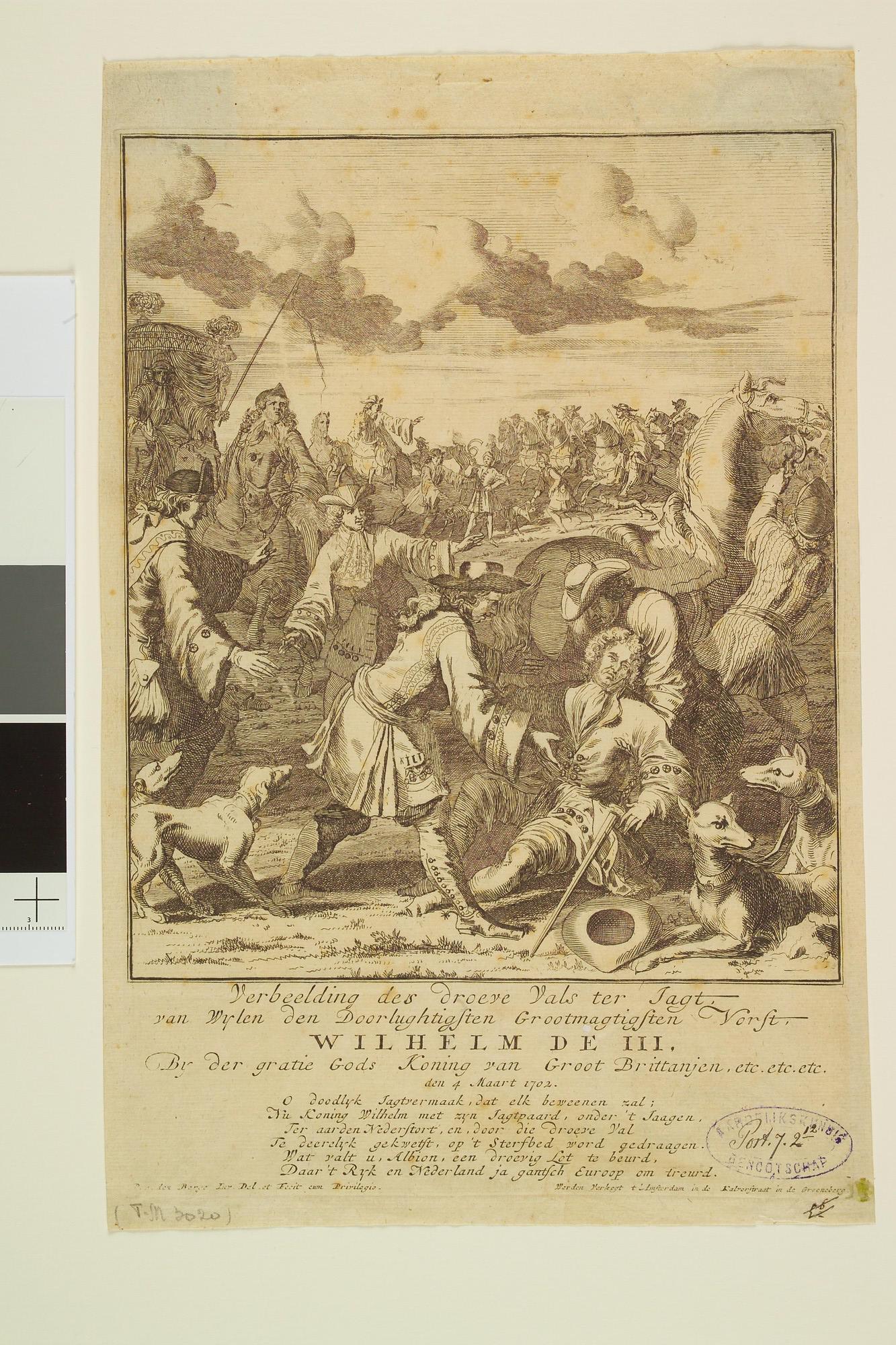 S.1804 [nr 0001]; Dodelijke val van stadhouder-koning Willem III tijdens een jachtpartij; prent