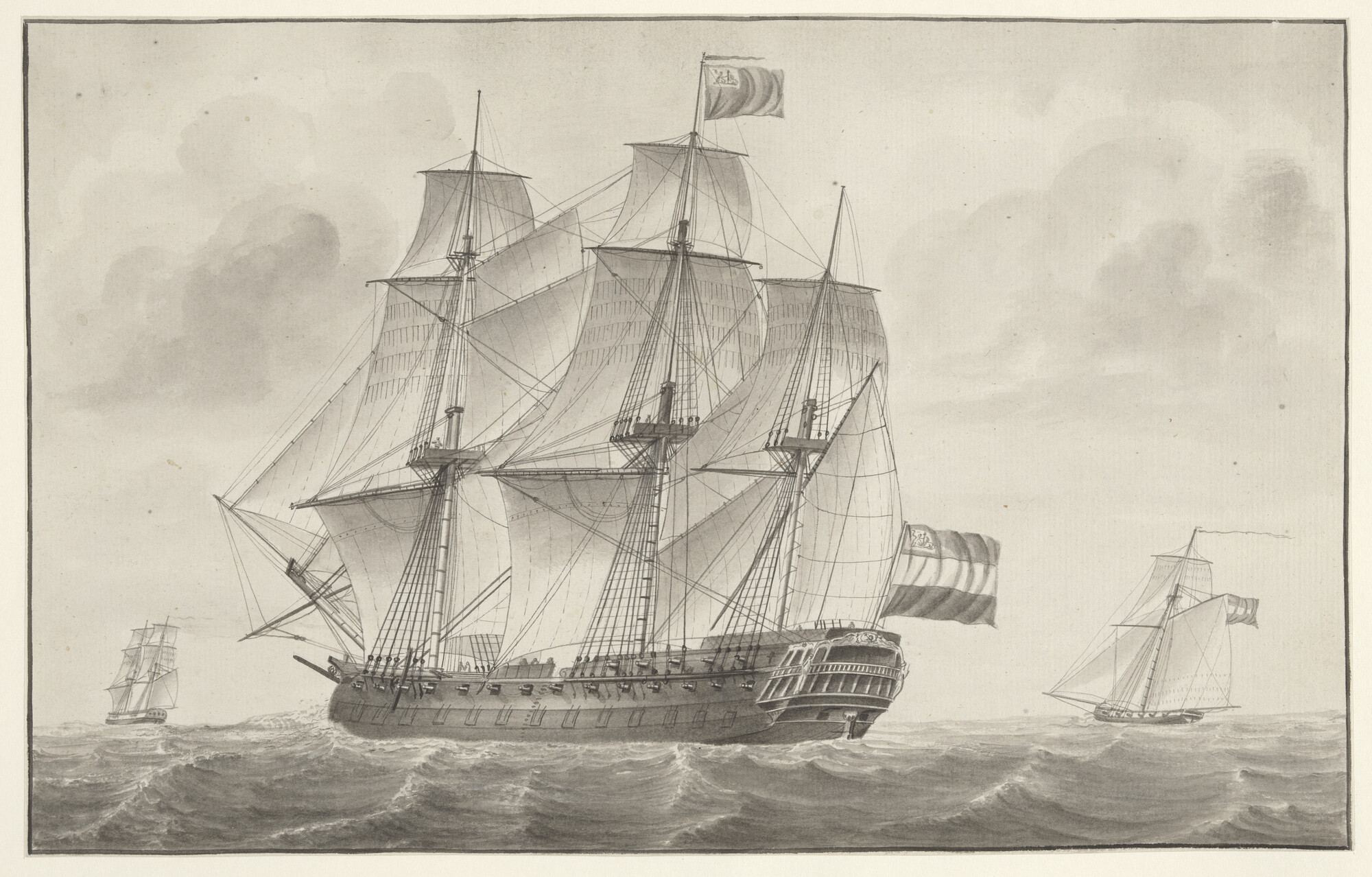 A.2489; Tekening van een oorlogsschip bewapend met 66 stukken; tekening