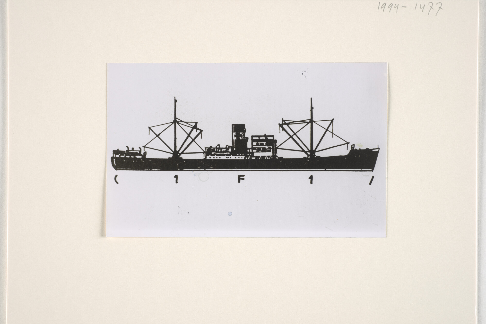 1994.1477; Foto van het getekende BB-aanzicht - silhouet - van het Duitse ss. 'Soneck'; foto