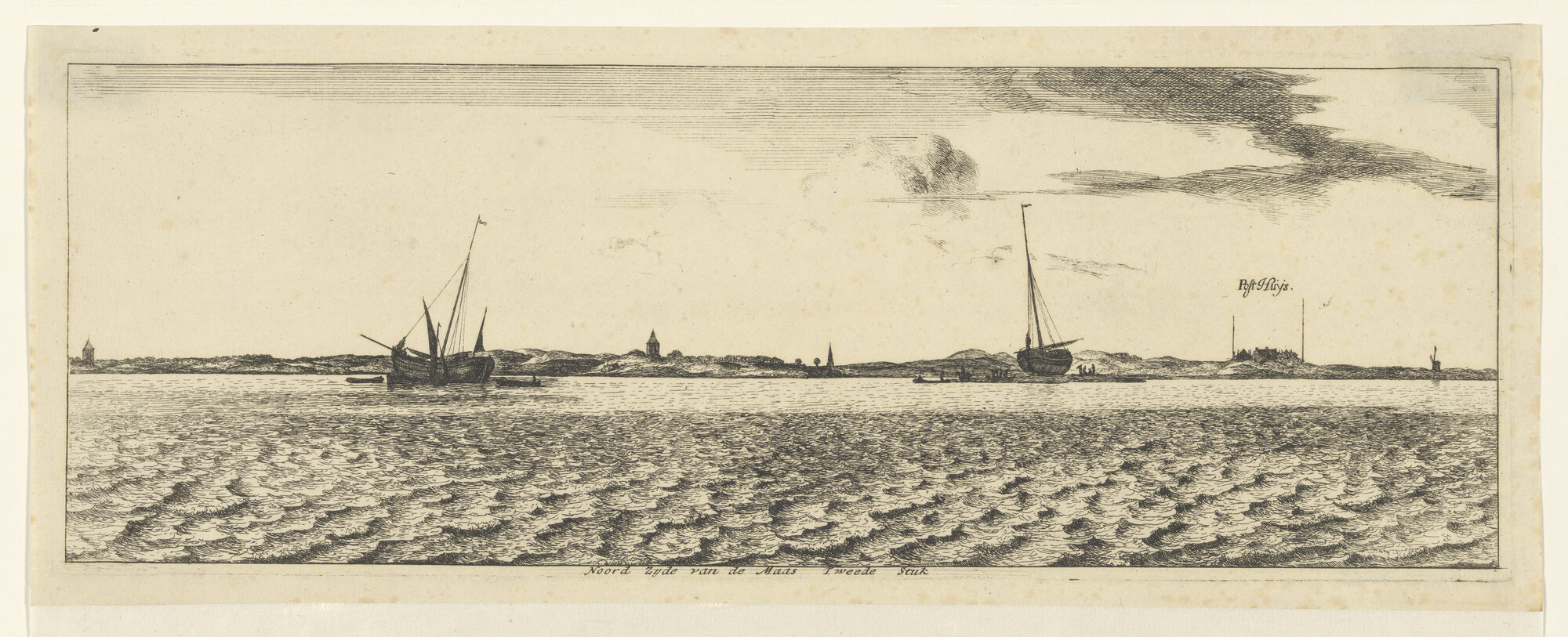 A.0149(0672); De noordzijde van de Maasmond met uitzicht op het Posthuis; prent