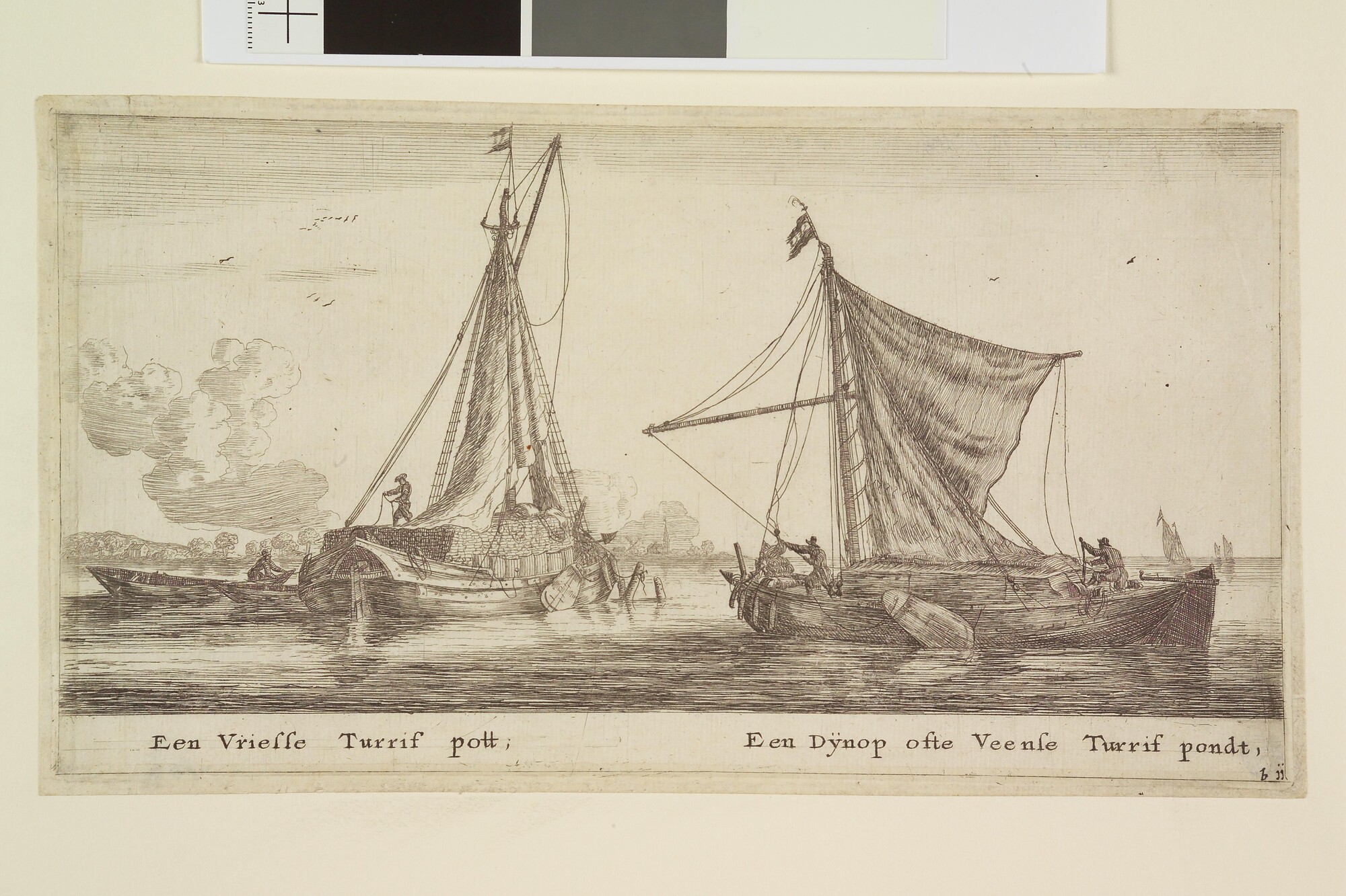 A.0149(0284); Een Fries potschip en een dijnopschuit; prent