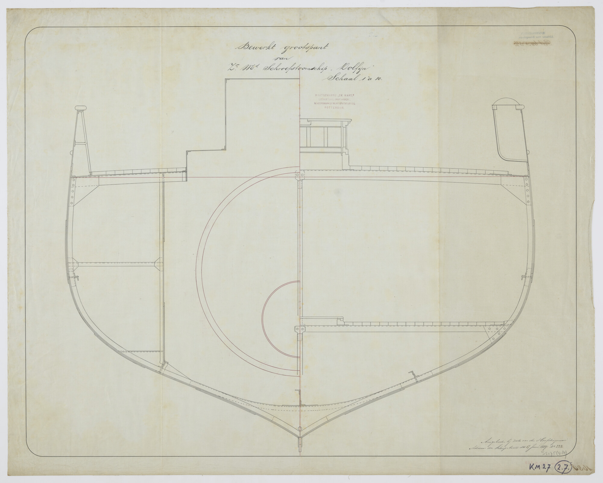 S.2175(4180); Grootspant van Zr.Ms. 'Dolfijn'; technische tekening