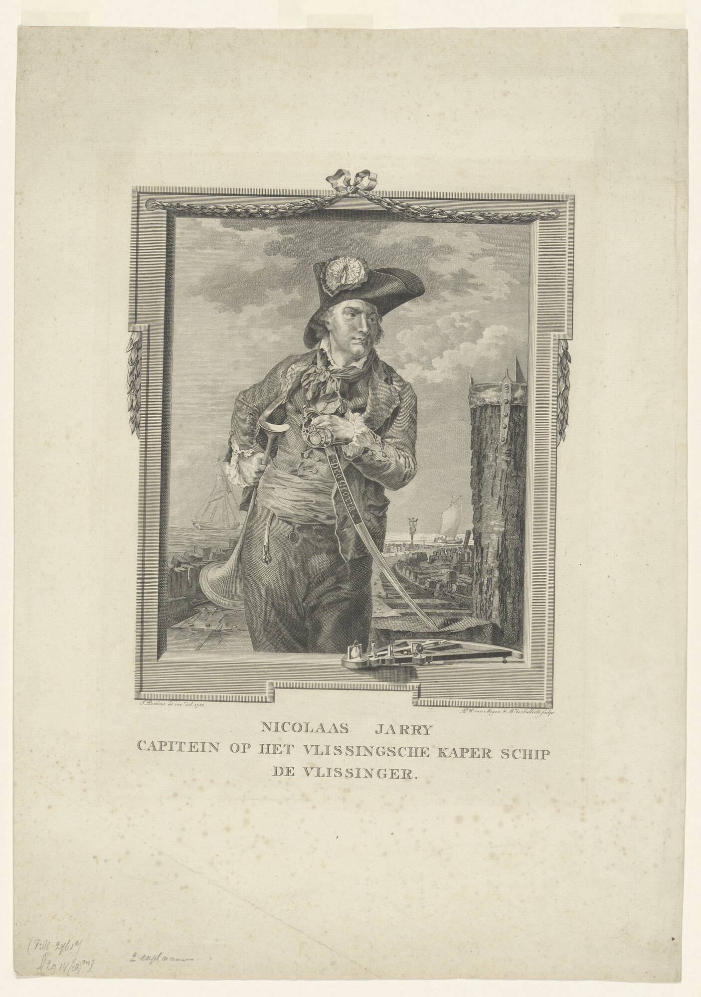 A.2914(03)m; Portret van de kaper Kapitein Nicolaas Jarry; prent