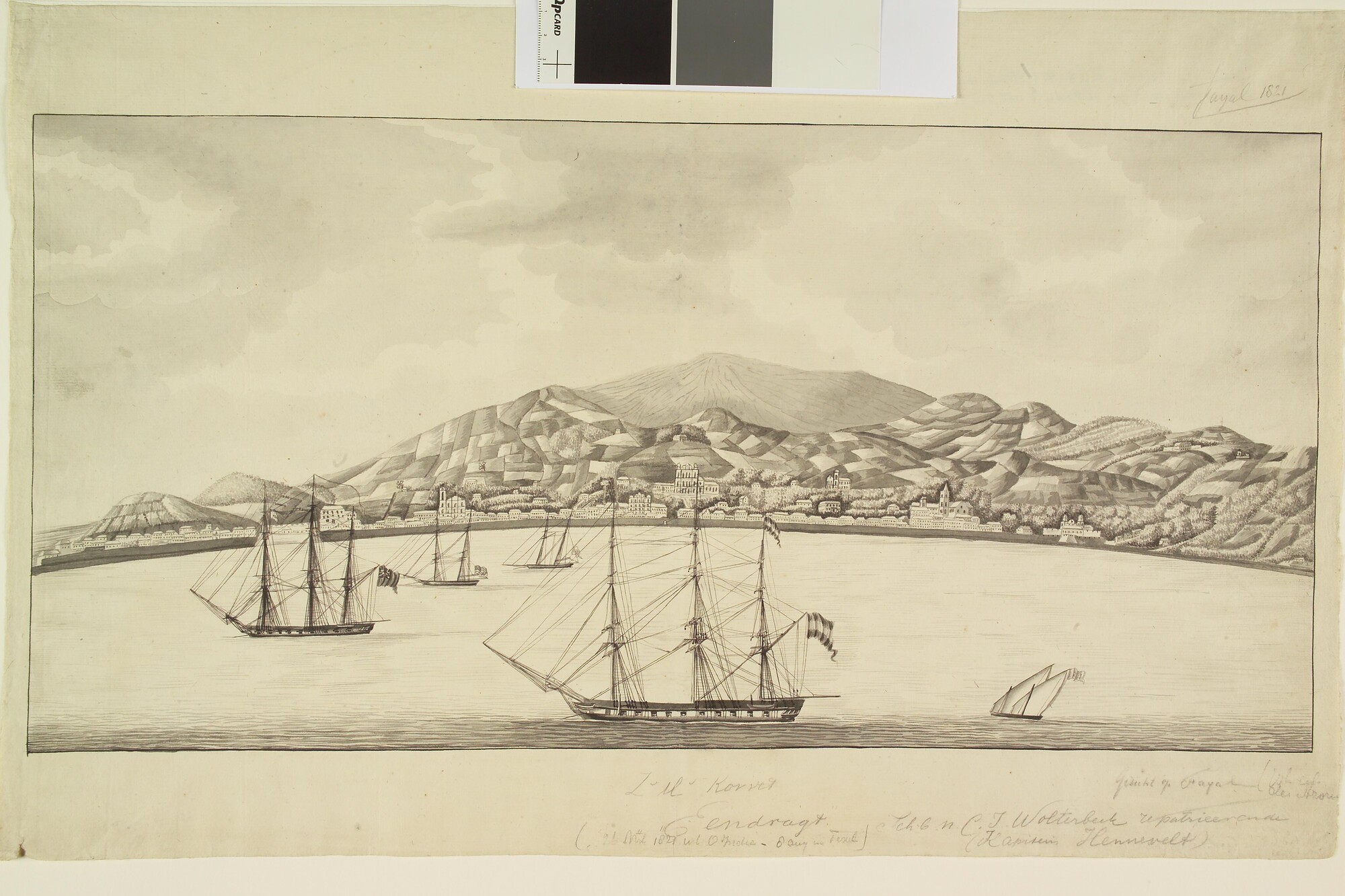 A.1367(05)28; Nederlands eskader op de rede van Faial (Azoren), 1821; tekening